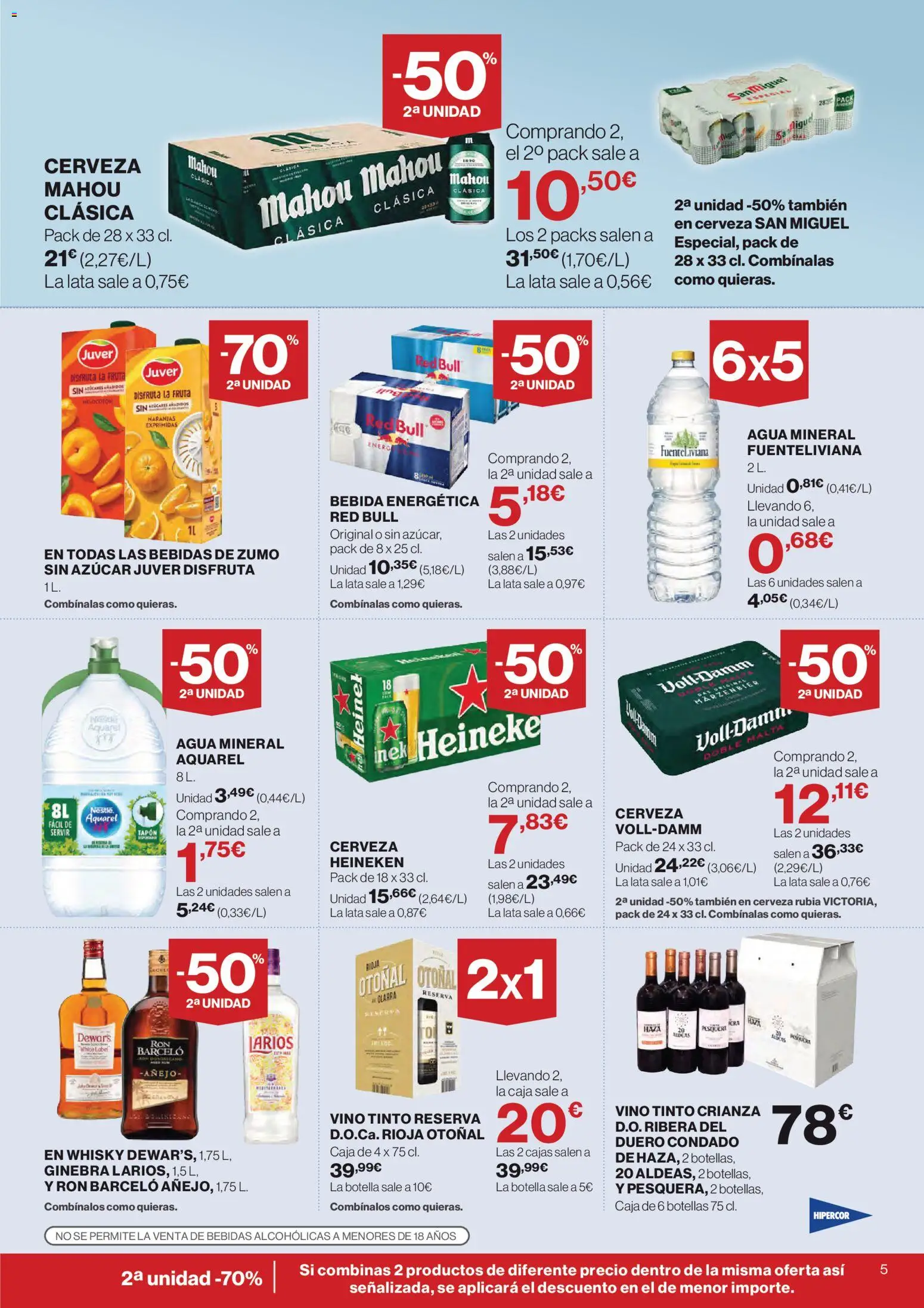 Hipercor catálogo │ válido desde el 12.03.2026 | Página: 5 | Productos: Κρεμμύδι, Ron, Agua mineral, Σπανάκι