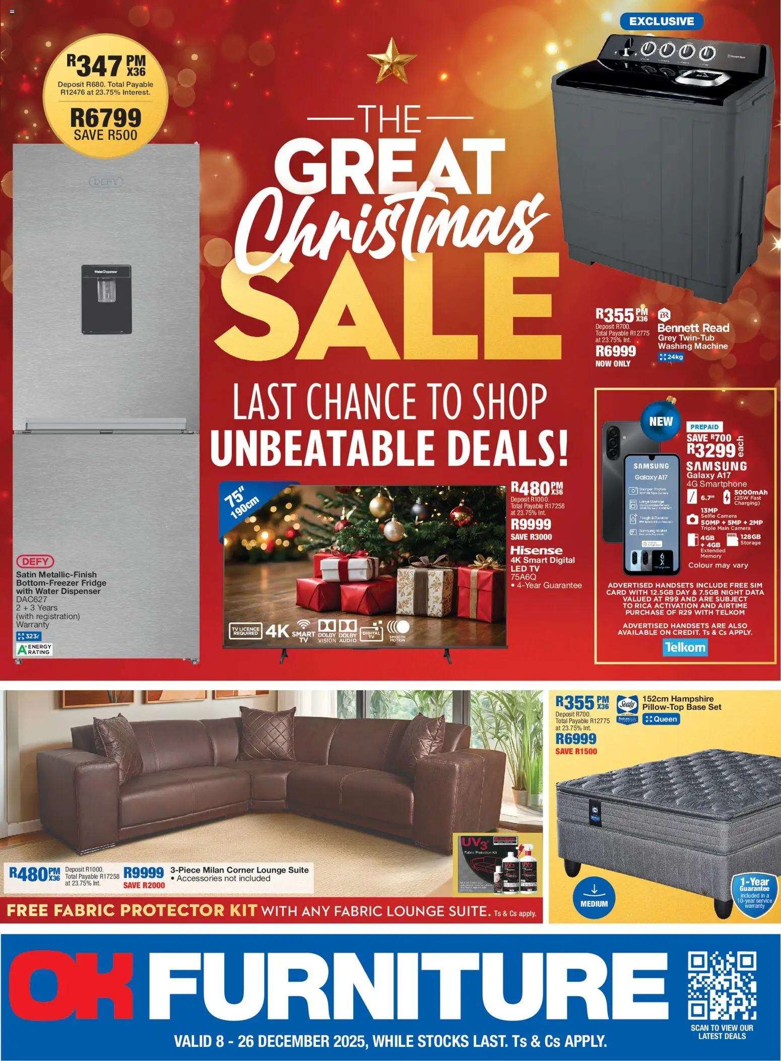 New OK Furniture catalogue – valid from 08.12.2025 | Page: 1 | Products: Sim, TV, Fridge, Lounge suite