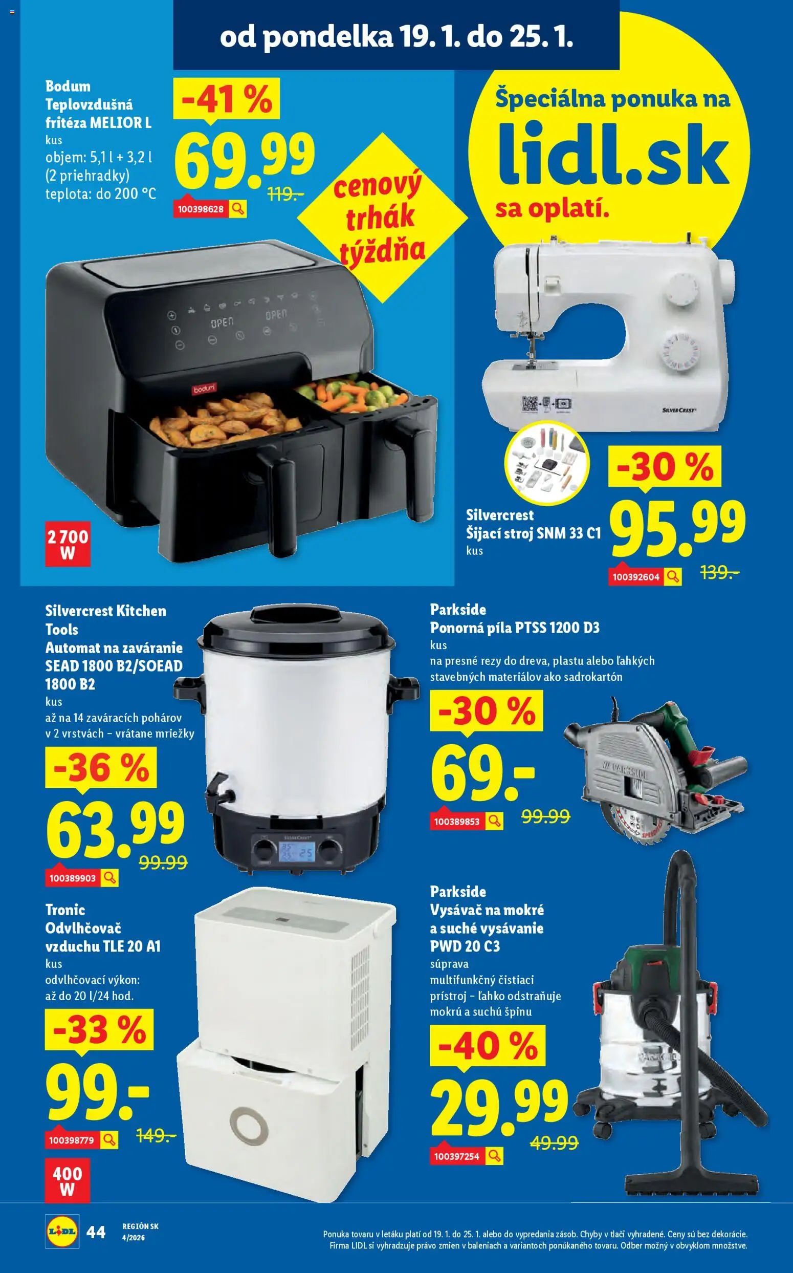 Nové Lidl akcie – leták je platný od 22.01.2026 | Strana: 91 | Produkty: Odvlhčovač vzduchu, Odvlhčovač, Píla, Fritéza