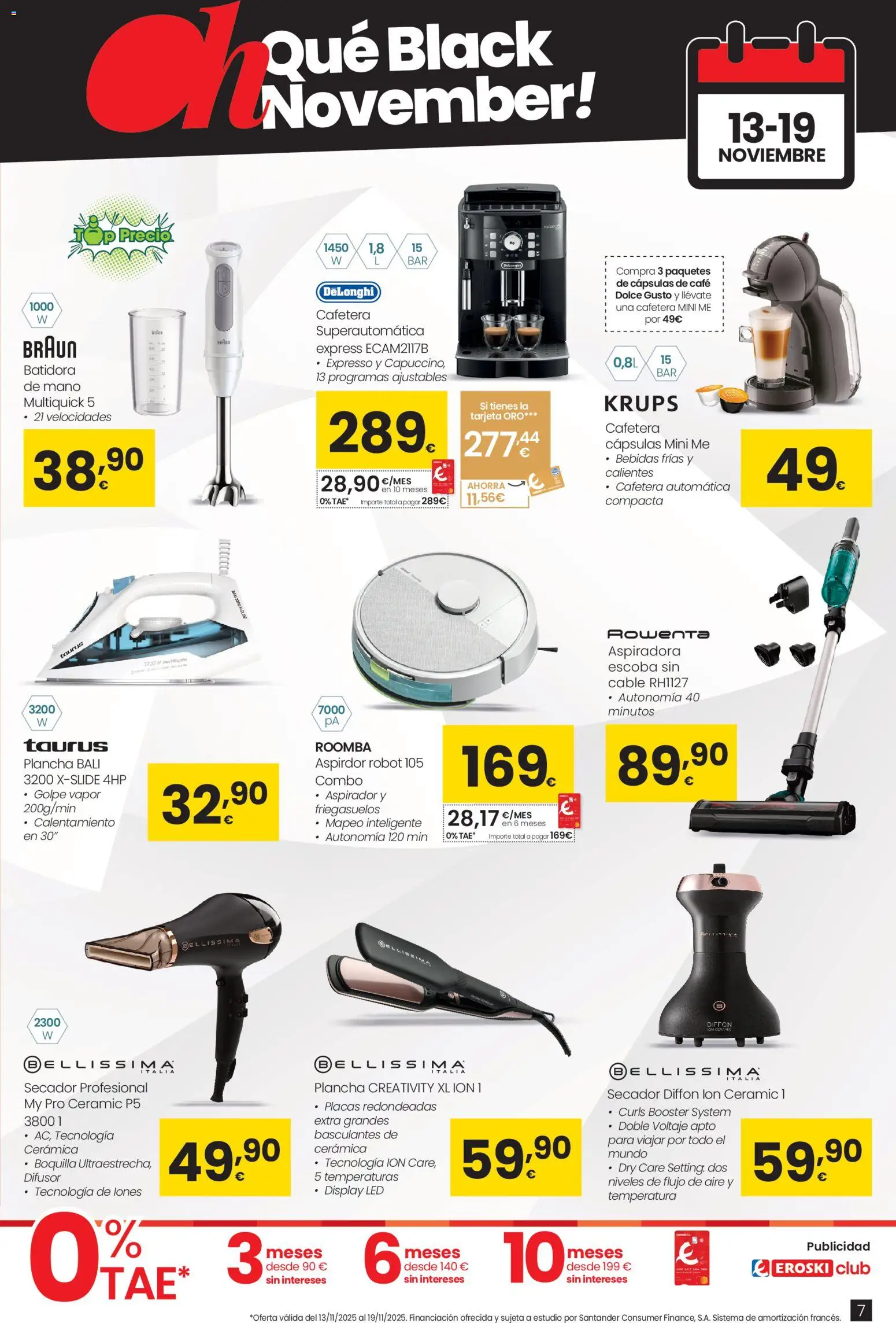 Eroski - Black Friday │ válido desde el 13.11.2025 | Página: 7 | Productos: Escoba, Café, Cable, Robot