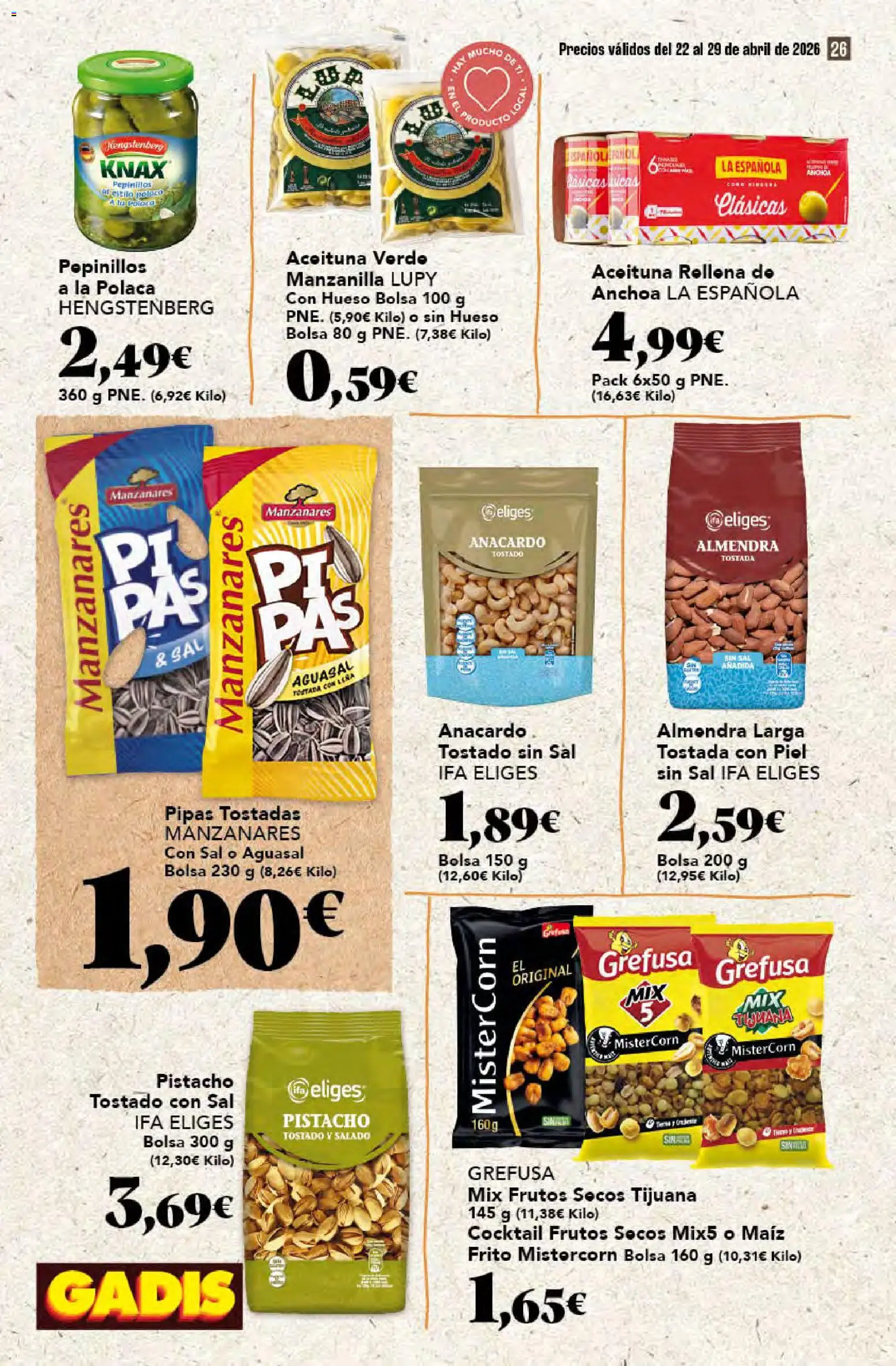 Gadis folleto │ válido desde el 22.04.2026 | Página: 26 | Productos: Frutos secos, Bolsa, Anchoa