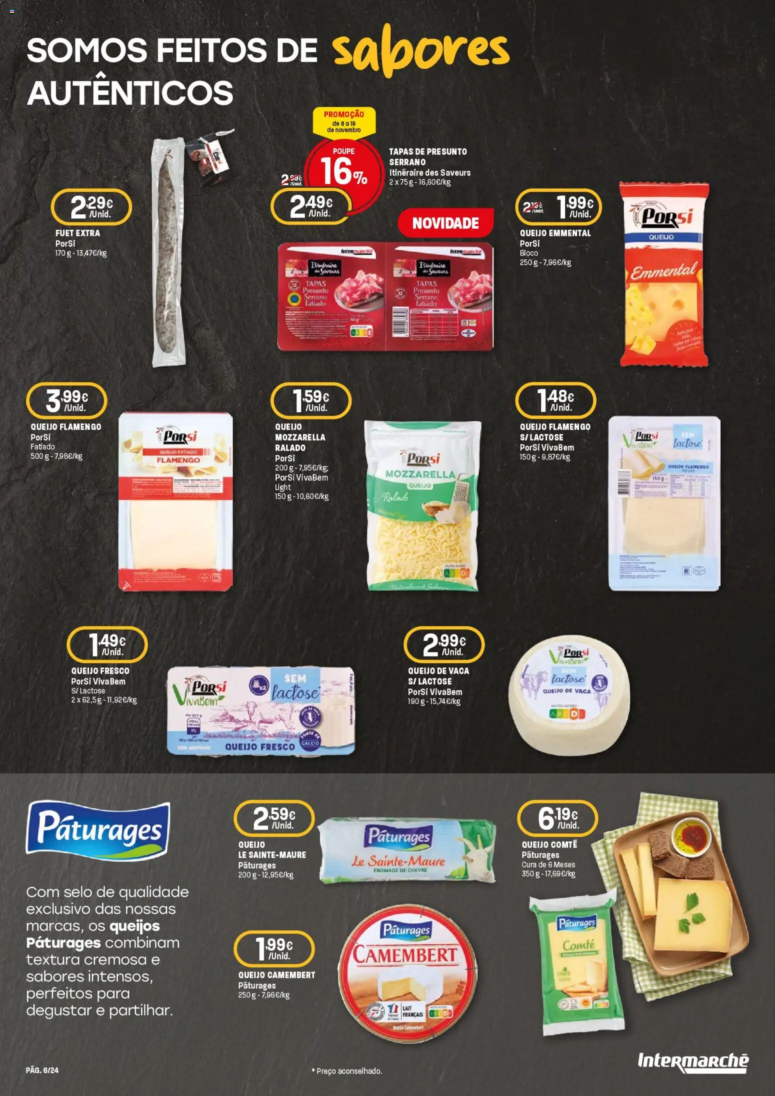 Intermarché folheto │ válido de 06.11.2025 | Página: 6 | Produtos: Cálcio, Queijo, Presunto