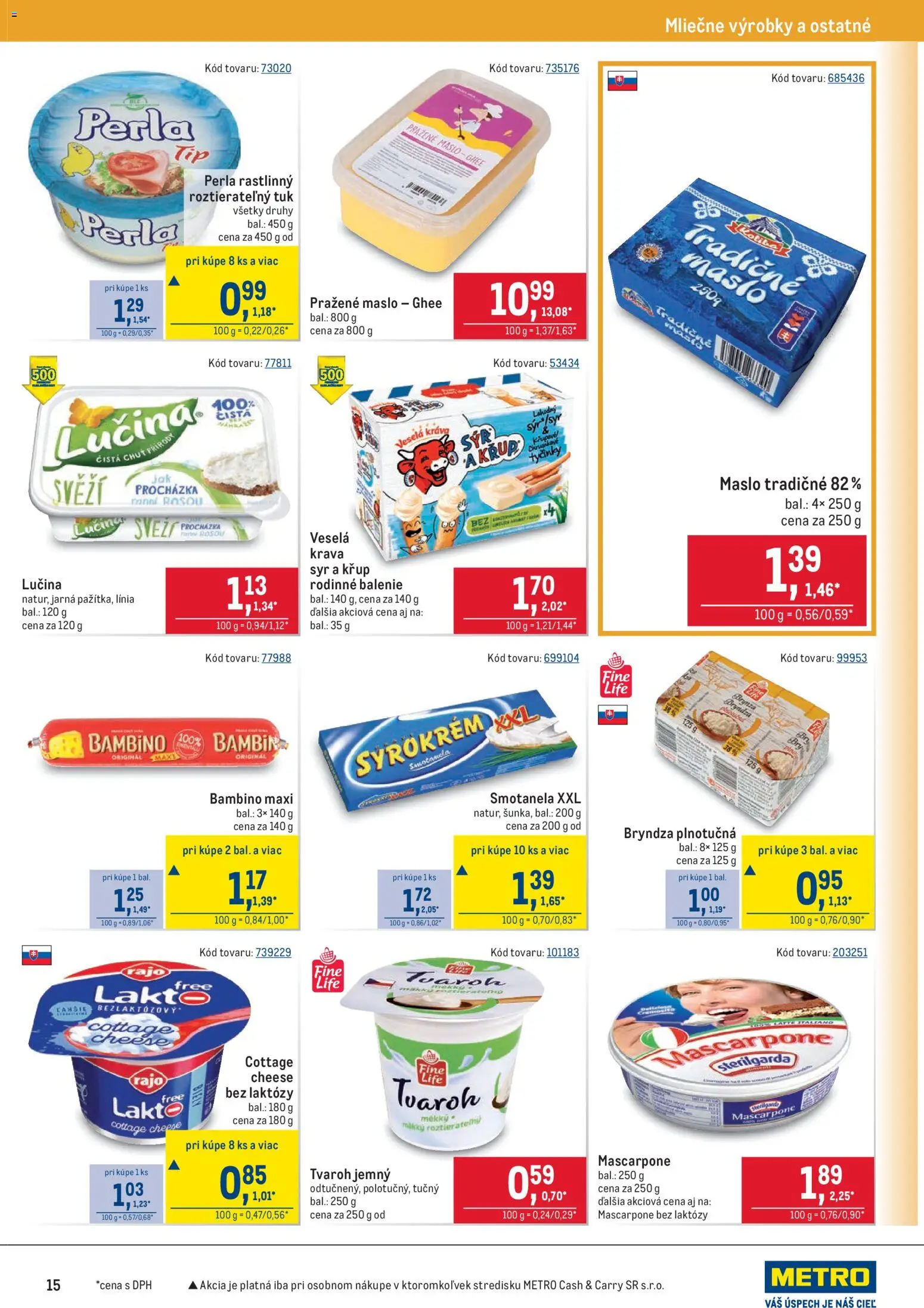 Nové Metro akcie – leták je platný od 25.02.2026 | Strana: 15 | Produkty: Maslo, Syr, Bryndza, Tvaroh