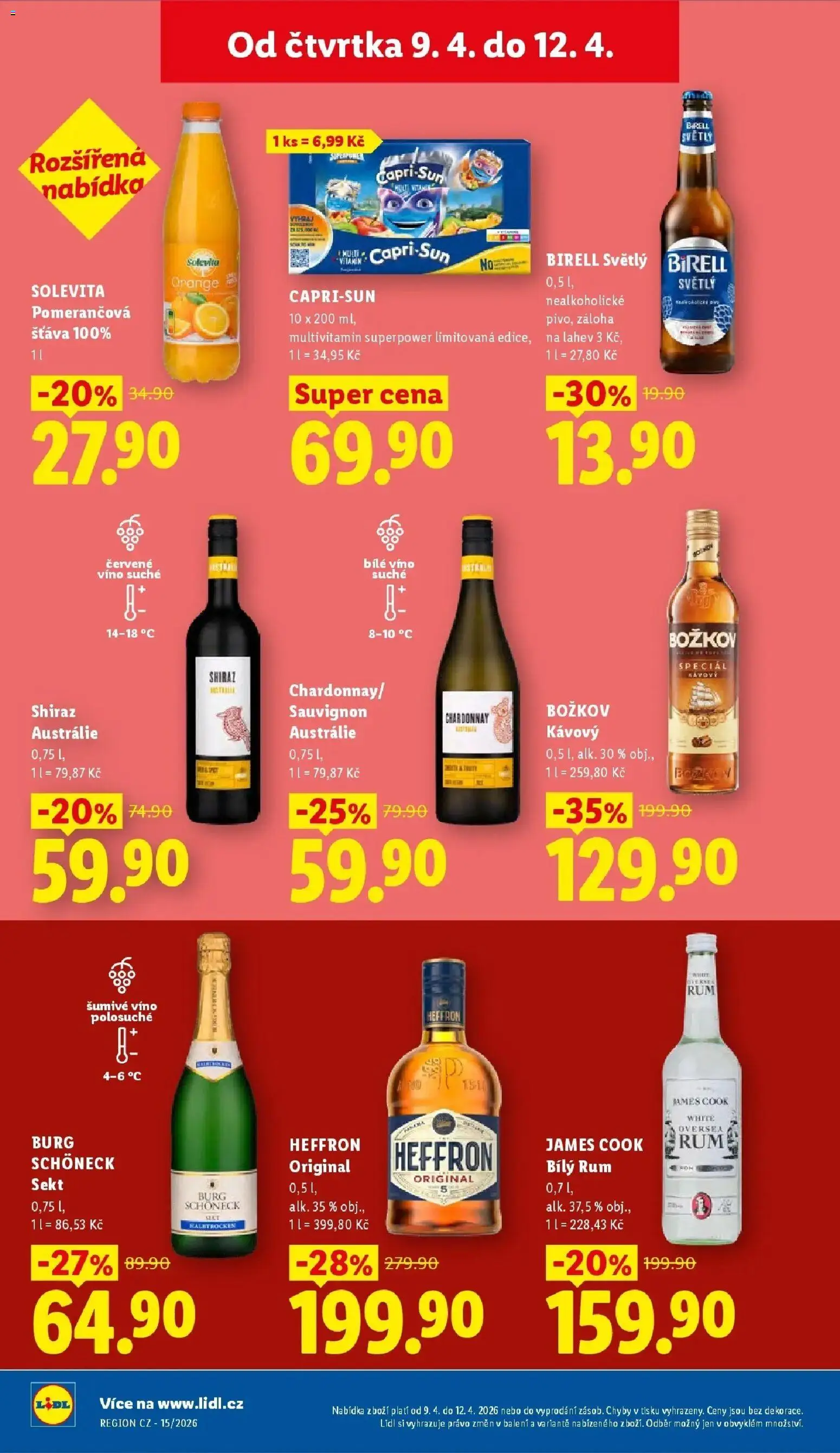 Lidl aktuální leták od 09.04.2026 | Strana: 22 | Produkty: Bílé víno, Šumivé víno, Bílý rum, Láhev