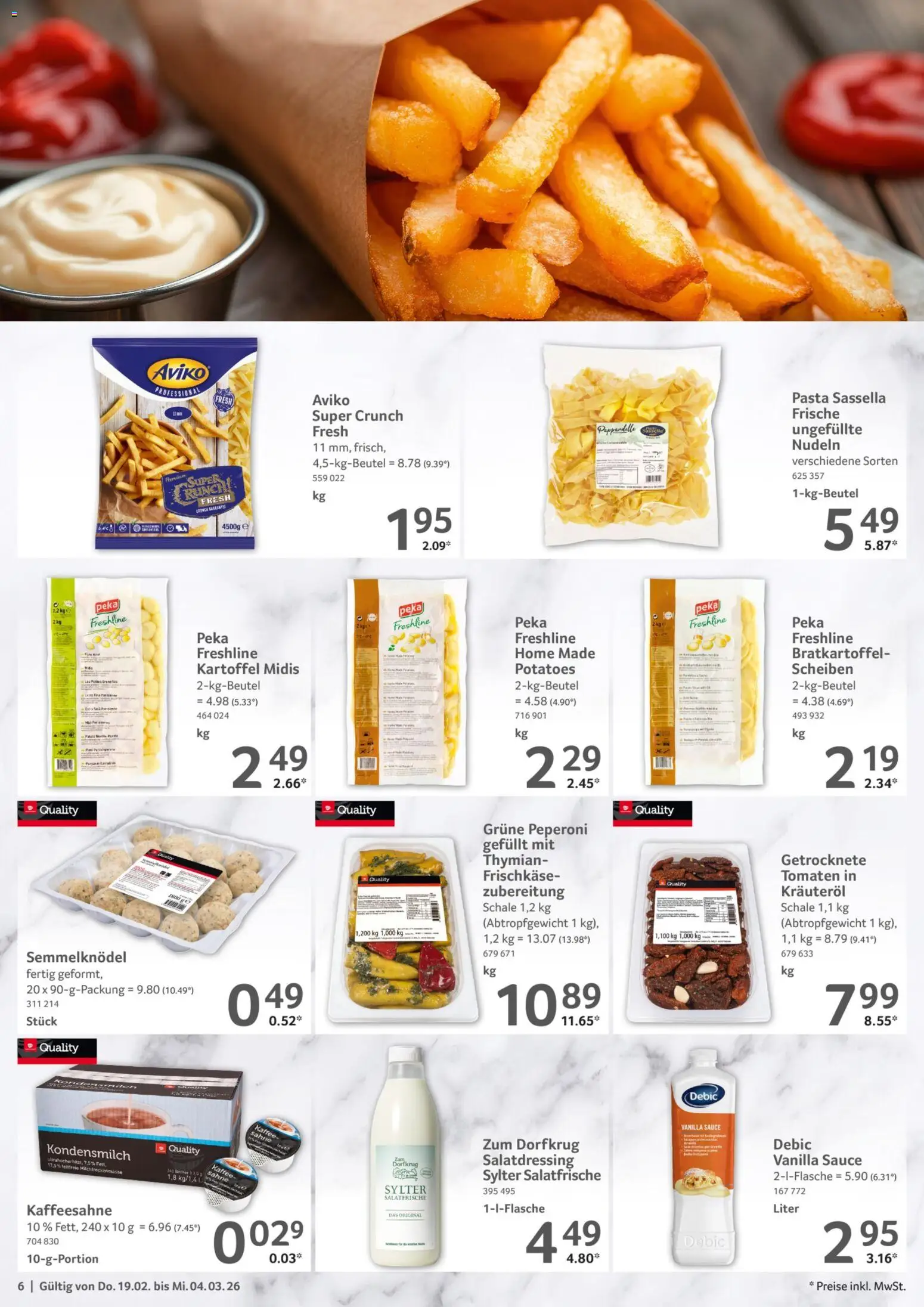 Selgros Gastronomie – gültig ab 19.02.2026 | Seite: 6 | Produkte: Tomaten, Pasta, Sahne, Frischkase