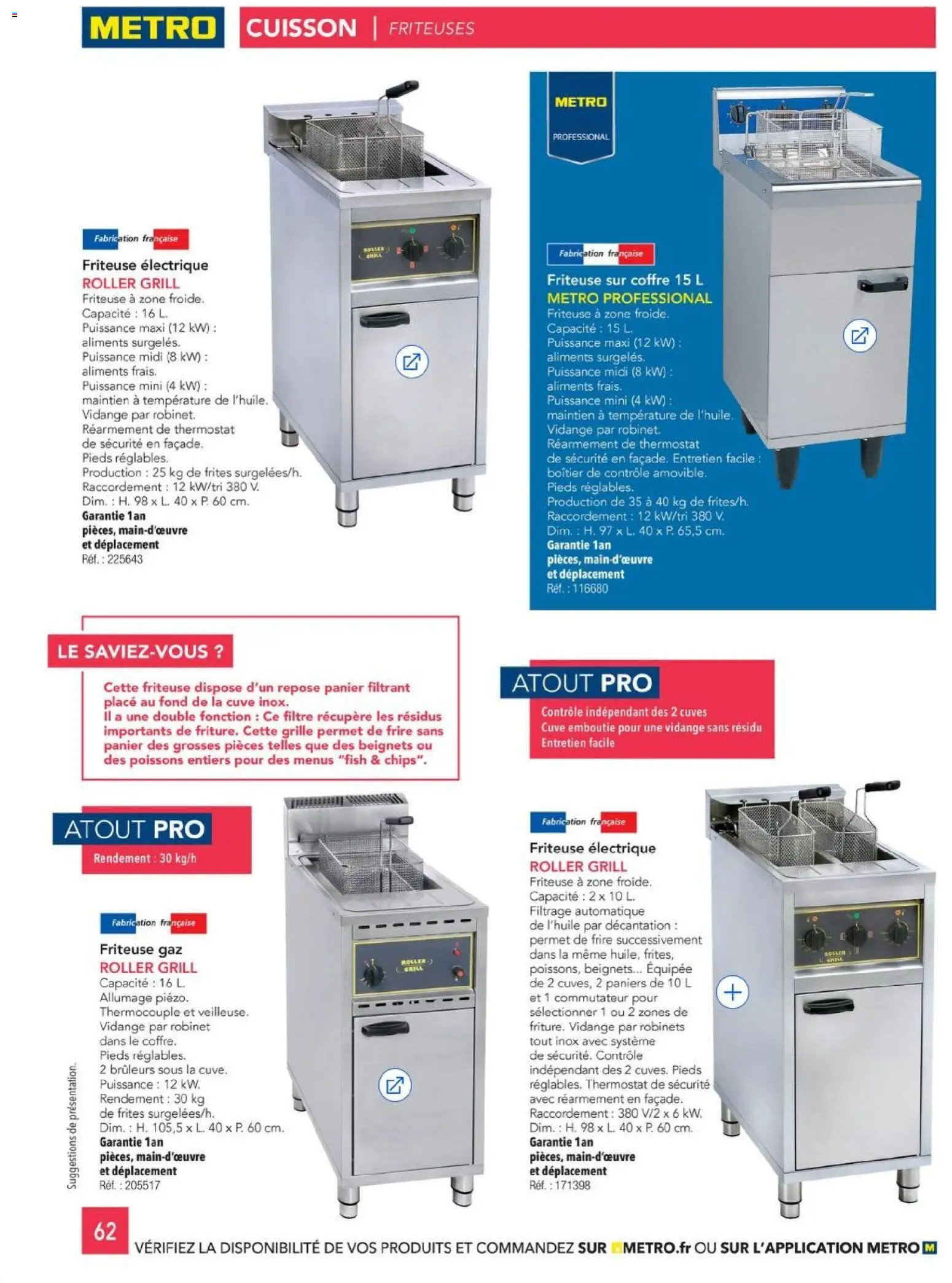{H1} | Page: 62 | Produits: Friteuse électrique, Filtre, Robinet, Frites