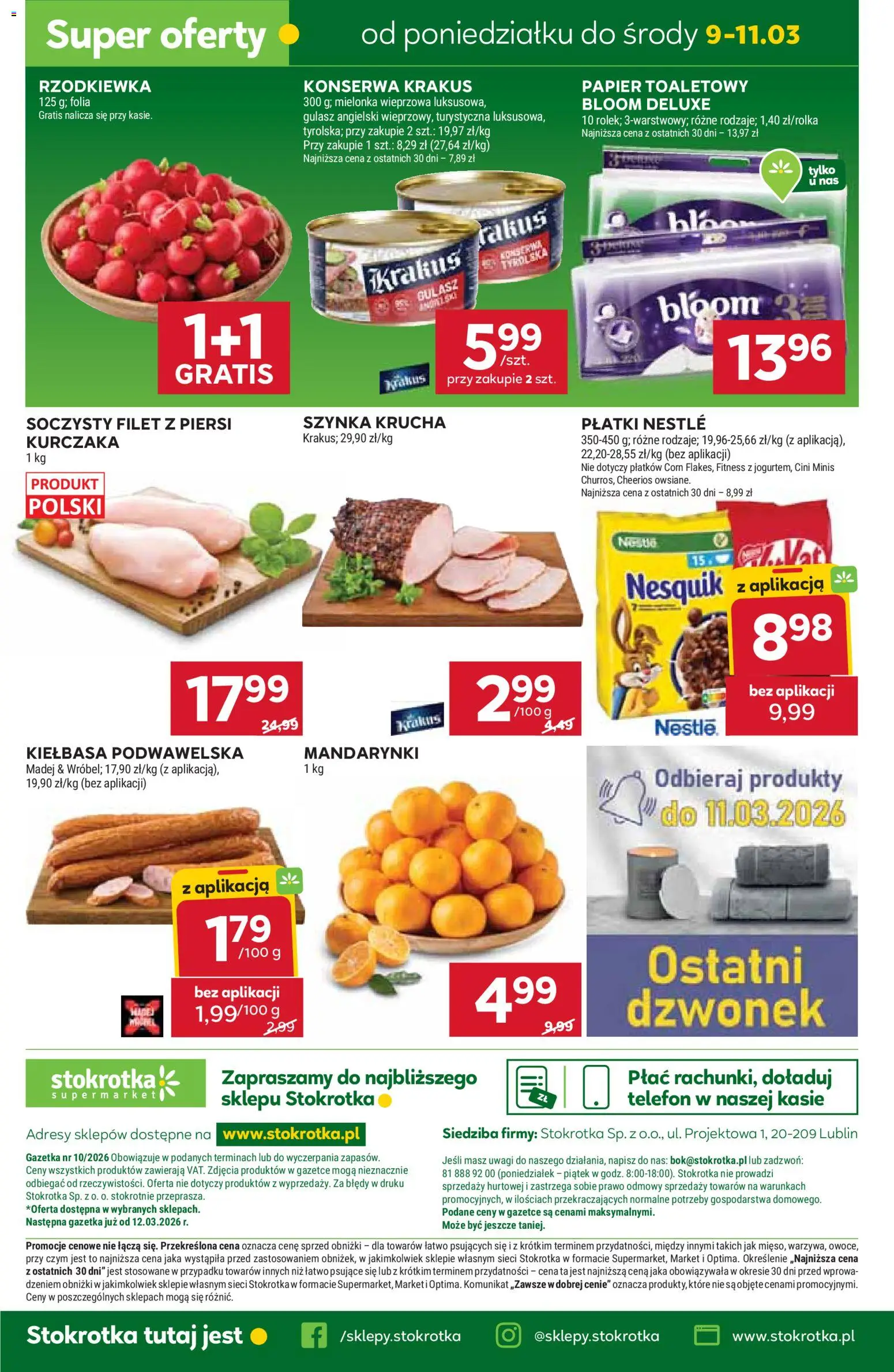 Stokrotka gazetka od 05.03.2026 | Strona: 57 | Produkty: Szynka, Kiełbasa podwawelska, Płatki, Gulasz