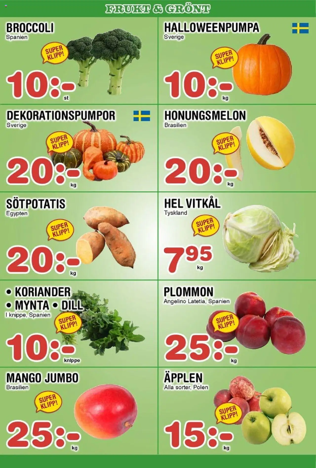 Nya Pulsen reklamblad aktuell från 13.10.2025 | Sida: 7 | Produkter: Honungsmelon, Plommon, Broccoli, Koriander