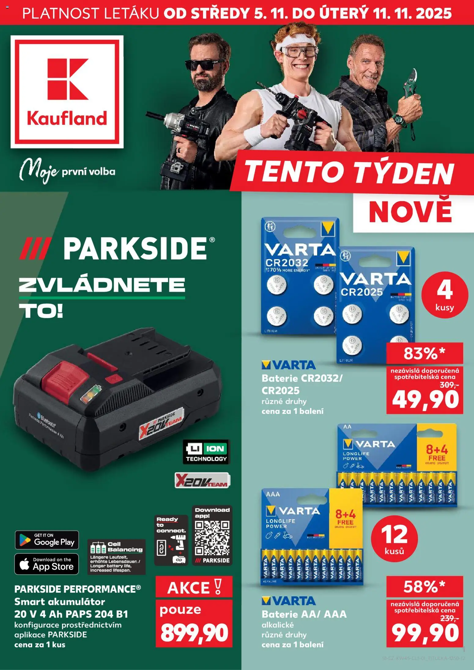 Kaufland leták - Plzeň Bory od 05.11.2025 | Strana: 1 | Produkty: Parkside, Baterie