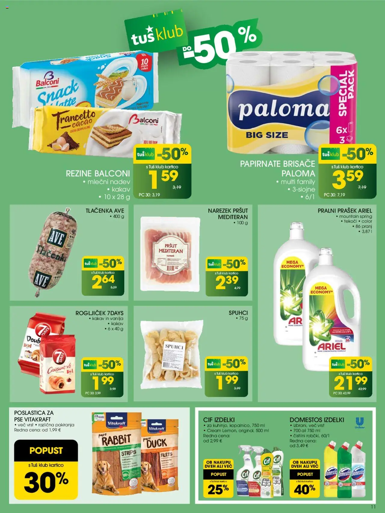 Tuš katalog │ velja od 27.08.2025 | Stran: 11 | Izdelki: Pršut, Prašek, Pralni prašek, Narezek
