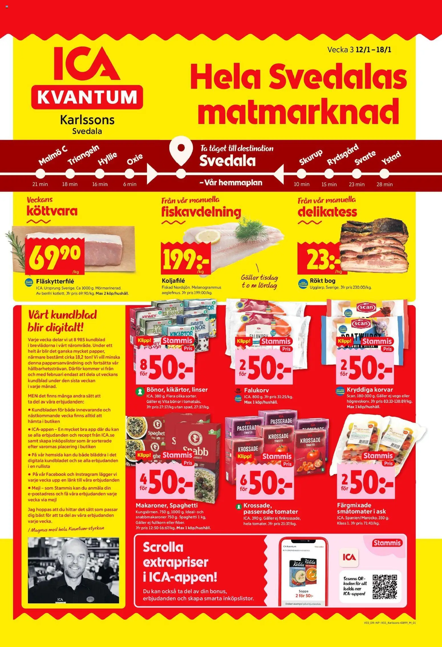 ICA Kvantum reklamblad aktuell från 12.01.2026 | Sida: 1 | Produkter: Linser, Falukorv, Bönor, Soppa