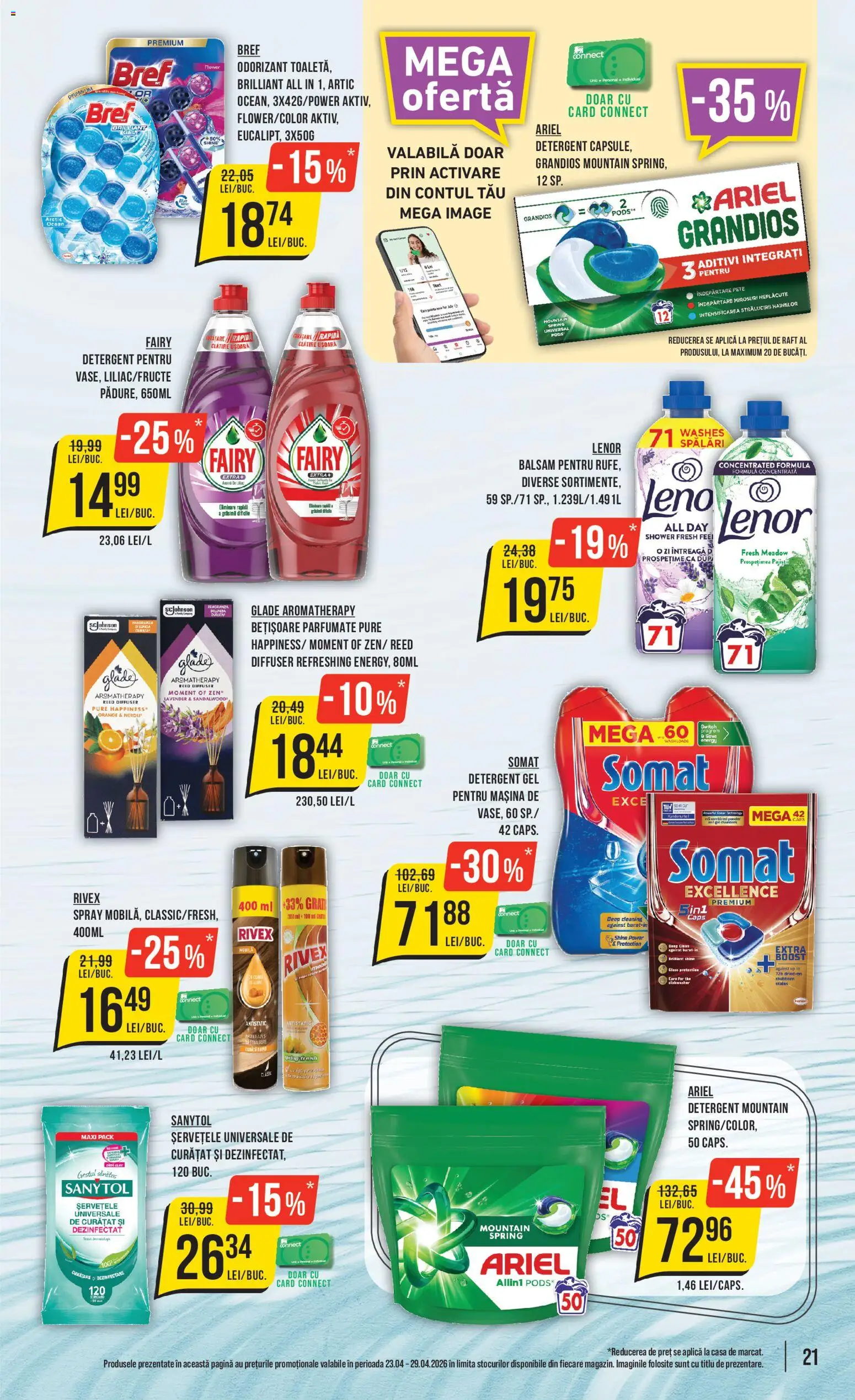 Noul catalog Mega Image – valabil de la 23.04.2026 | Pagină: 21 | Produse: Raft, Balsam, Detergent