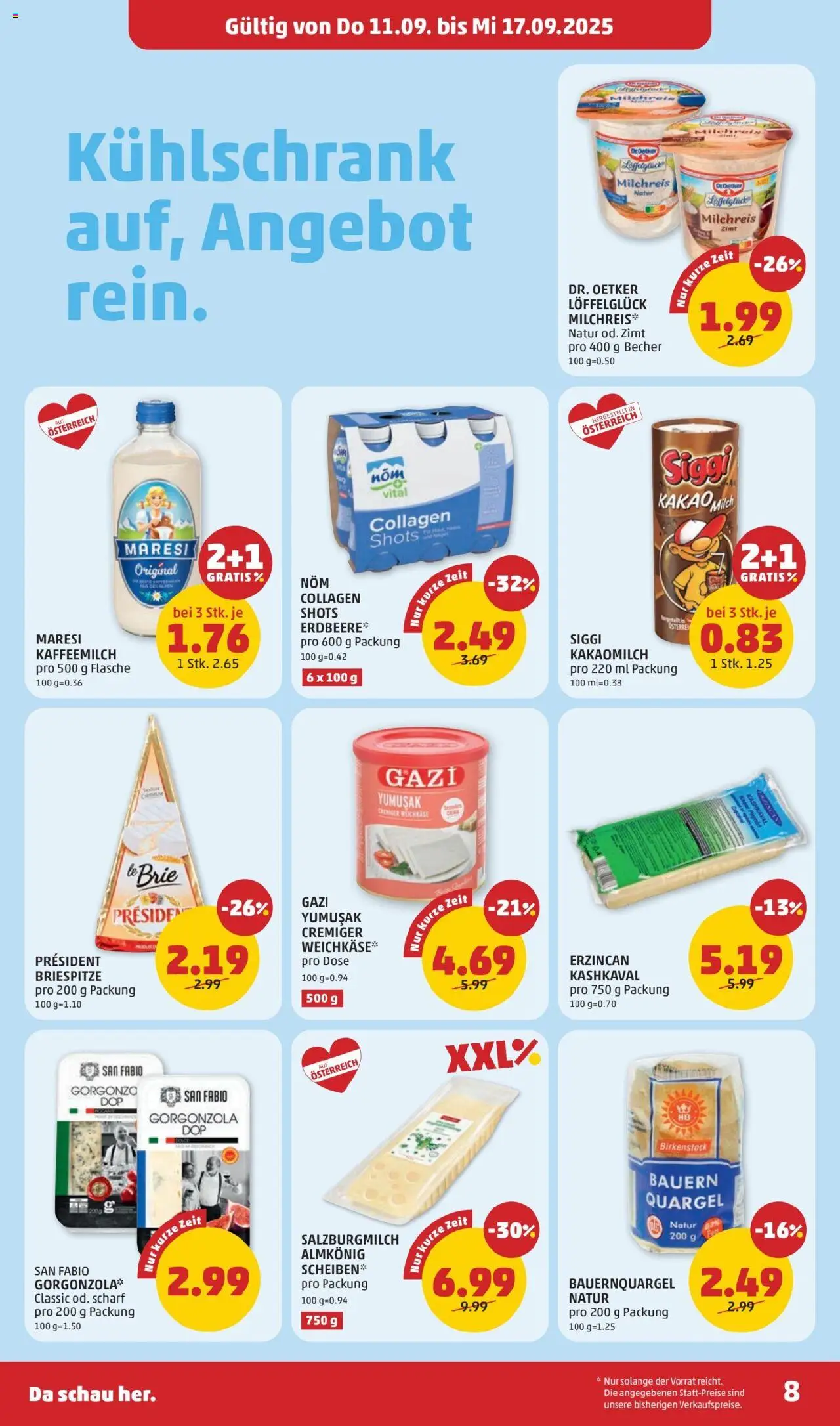Penny Markt Flugblatt gültig ab 11.09.2025 | Seite: 8 | Produkte: Kühlschrank, Milch