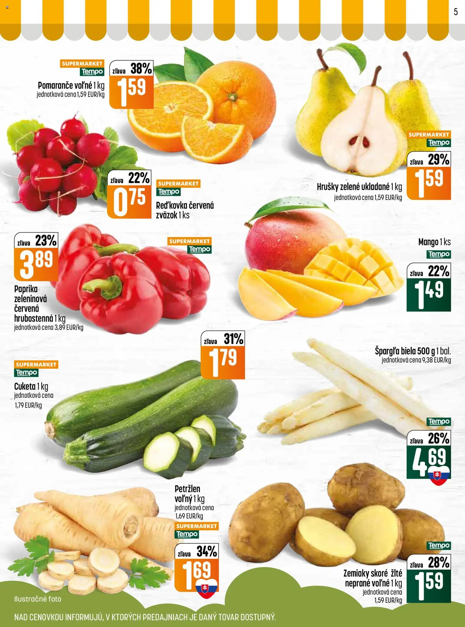 Nové COOP Jednota akcie – leták je platný od 23.04.2026 | Strana: 5 | Produkty: Pomaranče, Mango, Cuketa, Petržlen