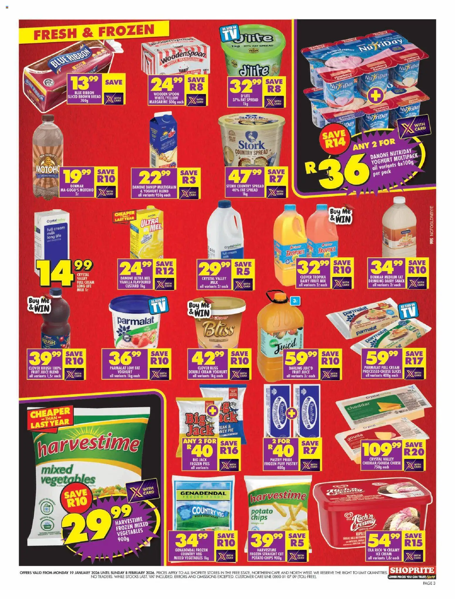 New Shoprite catalogue – valid from 19.01.2026 | Page: 3 | Products: Bread, Margarine, Chips, Fruit