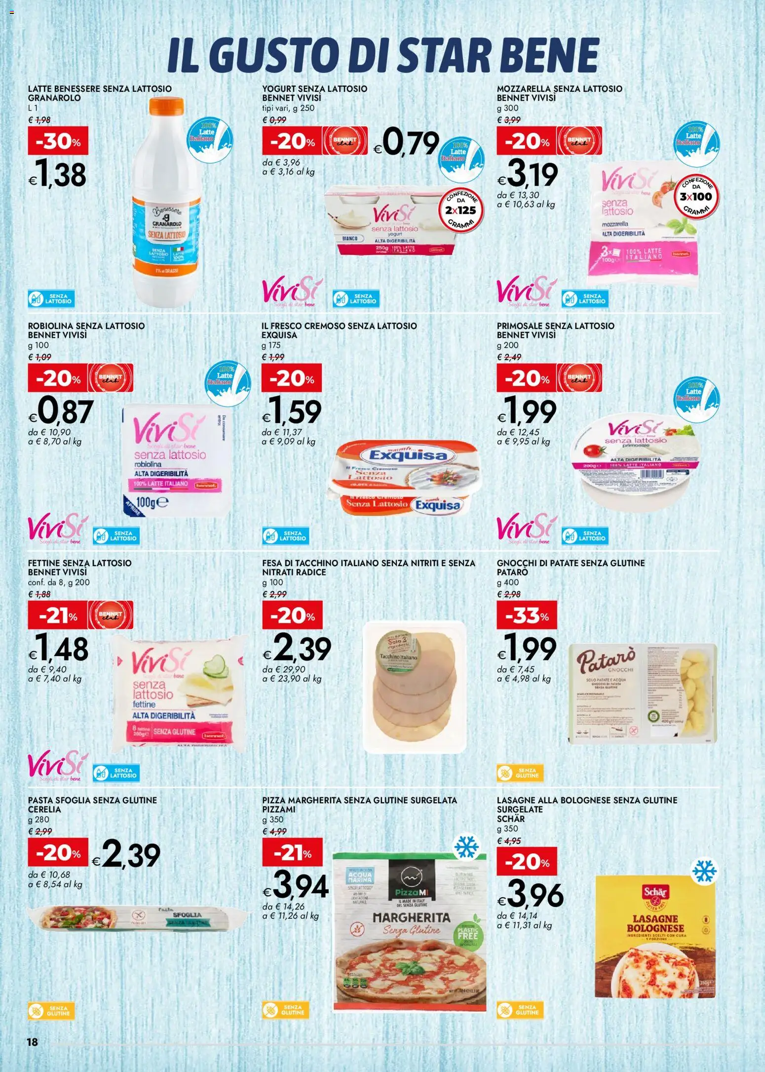 Volantino bennet del 08.01.2026 | Pagina: 18 | Prodotti: Yogurt senza lattosio, Pizza, Pasta, Gnocchi