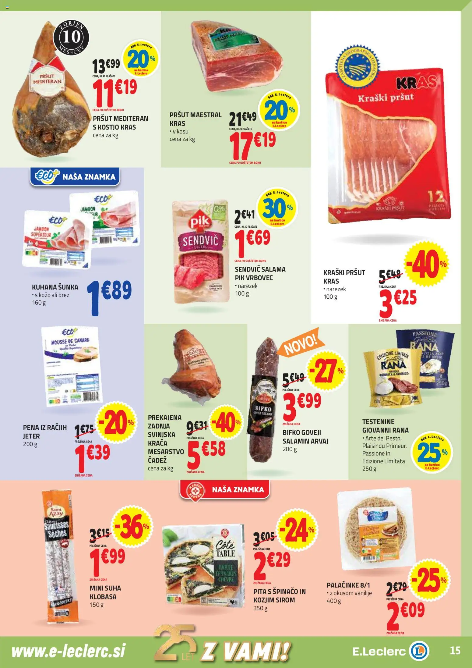 Novi E.leclerc katalog ponudbe – veljaven od 05.11.2025 | Stran: 15 | Izdelki: Pršut, Pita, Sunka, Testenine