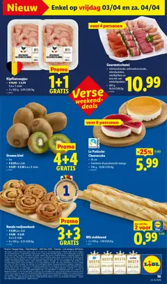 Wit stokbrood, Wit stokbrood, 2 x 250 g - Voorbeeld van een folder van Lidl, geldig van 30.03.2026 | Pagina: 36 | Producten: Baguette, Kiwi, Stokbrood, Kom