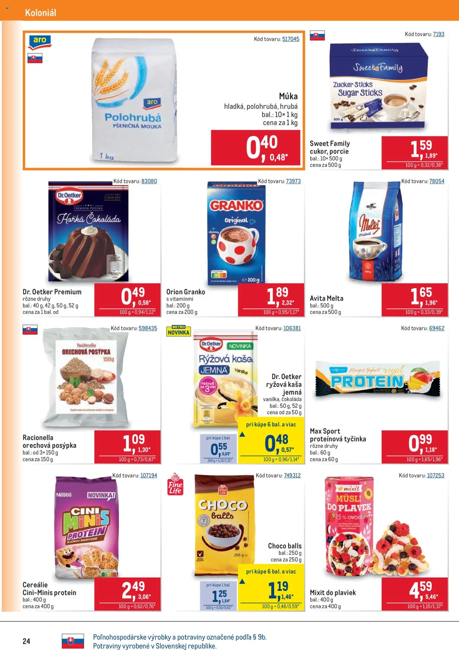 Nové Metro akcie – leták je platný od 08.04.2026 | Strana: 24 | Produkty: Puding, Čokoláda, Cereálie, Múka