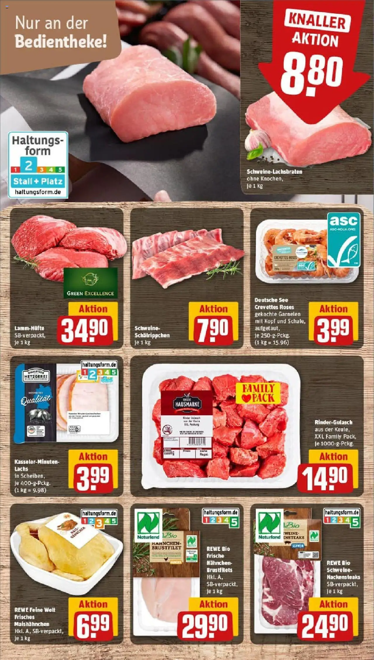 Rewe prospekt Berlin / Friedrichshain	 – gültig ab 13.10.2025 | Seite: 8 | Produkte: Nackensteaks, Rindergulasch, Hahnchen, Garnelen