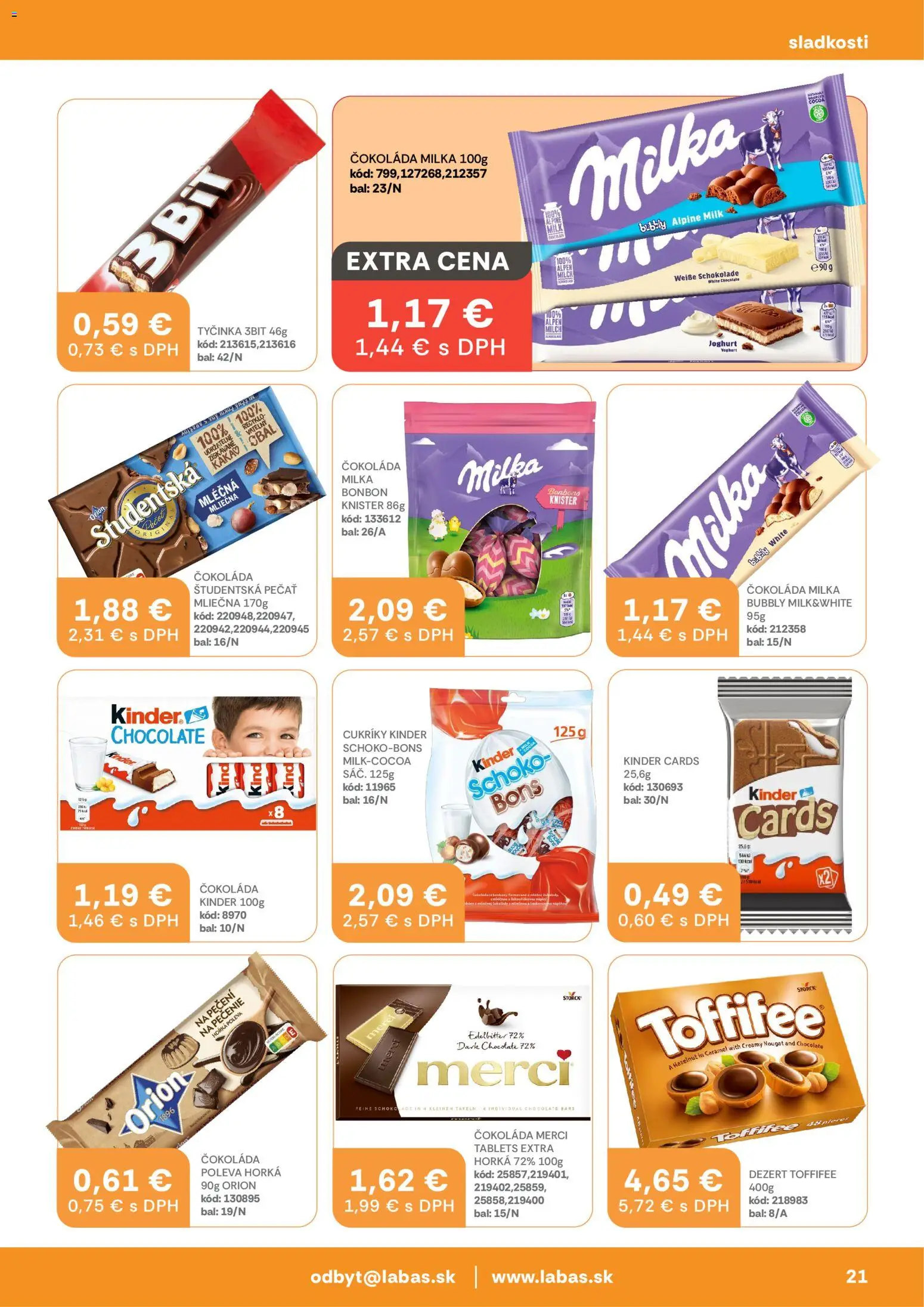 Nové Labaš akcie – leták je platný od 13.03.2026 | Strana: 21 | Produkty: Kinder, Cukríky, Milka, Kakao