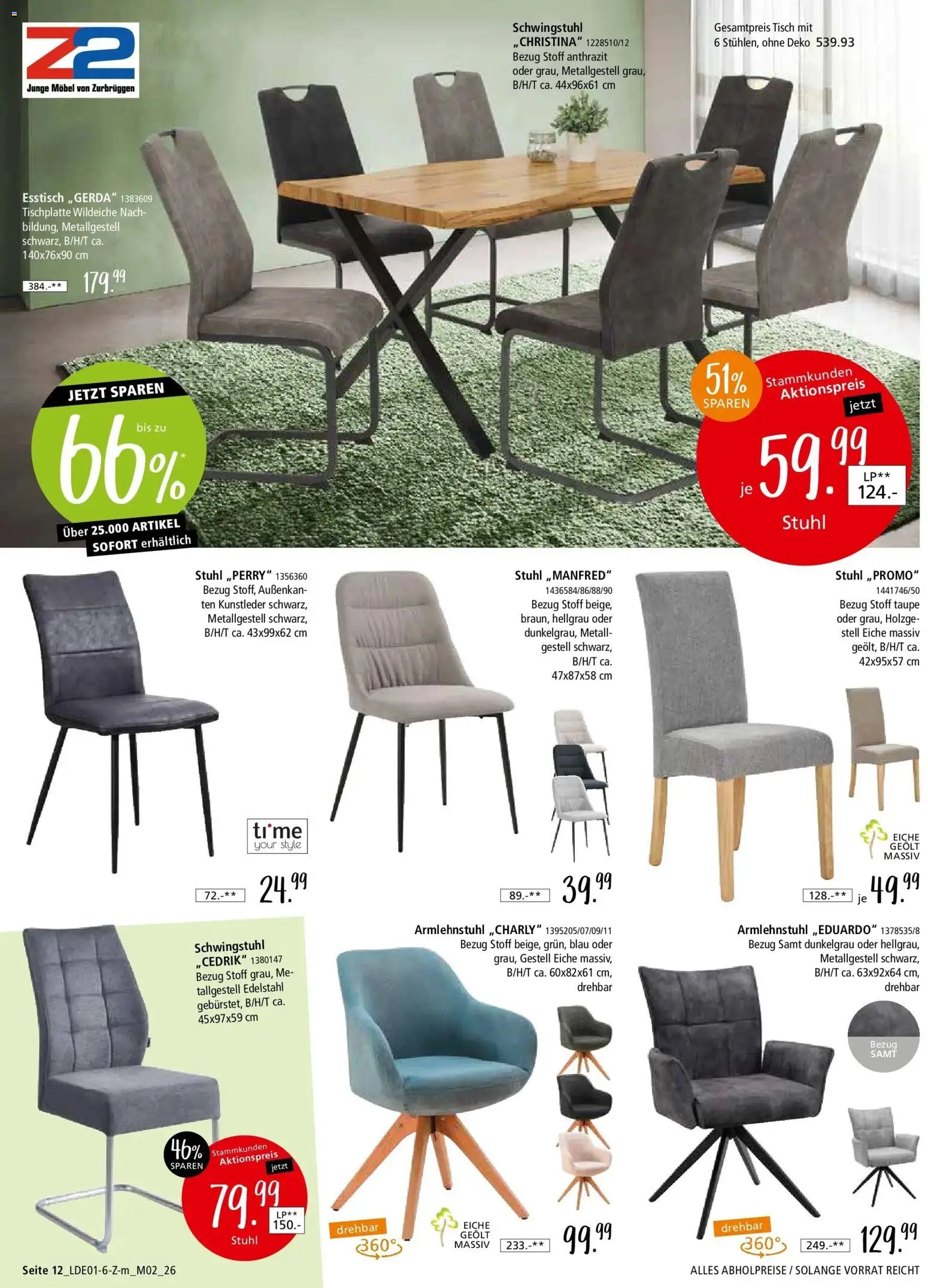 Zurbrüggen - Zurbrüggen: Unschlagbar günstig – gültig ab 09.01.2026 | Seite: 14 | Produkte: Esstisch, Tisch, Stuhl