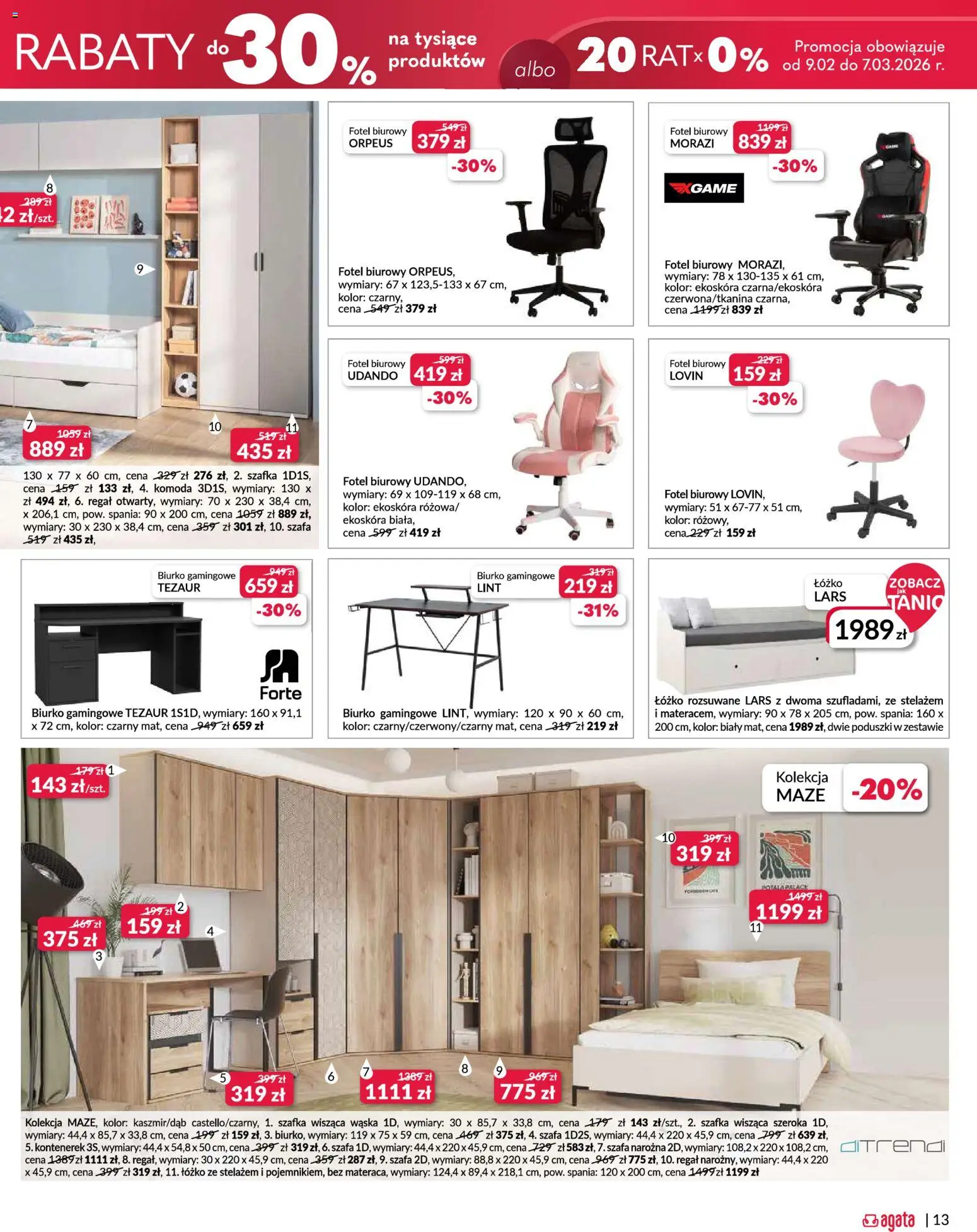 Salony Agata Gazetka - Otwarcie sklepu w Mysiadle od 26.02.2026 | Strona: 13 | Produkty: Komoda, Fotel, Biurko, Szafa Narożna
