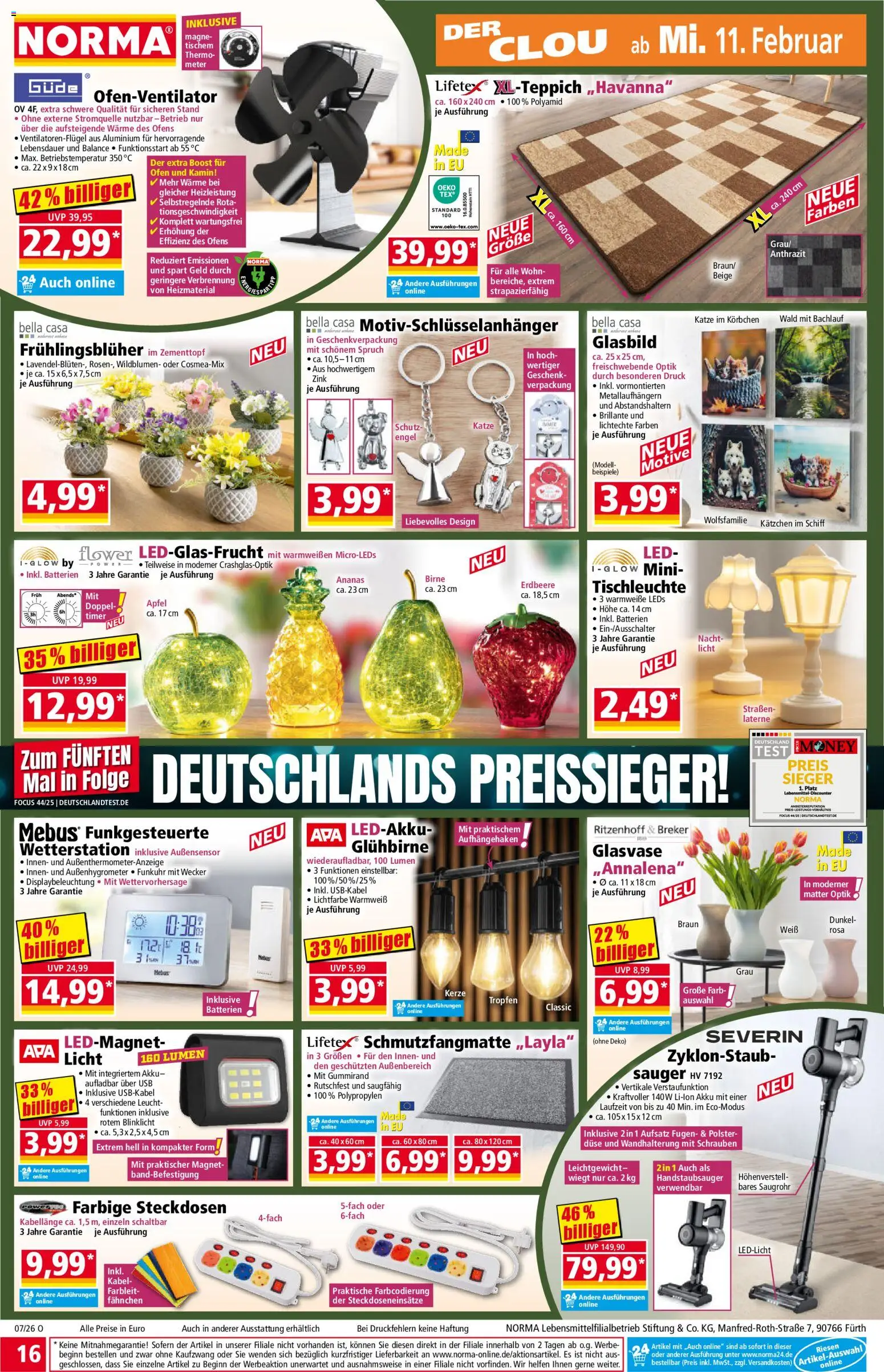 Norma Prospekt 	 – gültig ab 09.02.2026 | Seite: 16 | Produkte: Kabel, Ofen, Batterien, Birne