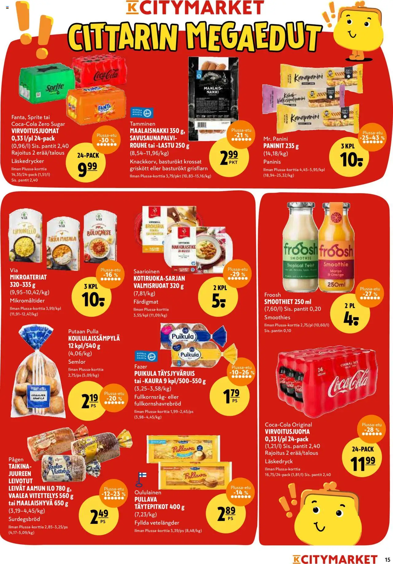 K-Citymarket tarjoukset – voimassa 18.09.2025 alkaen | Sivu: 15 | Tuotteet: Virvoitusjuomat, Sprite, Fanta, Pulla
