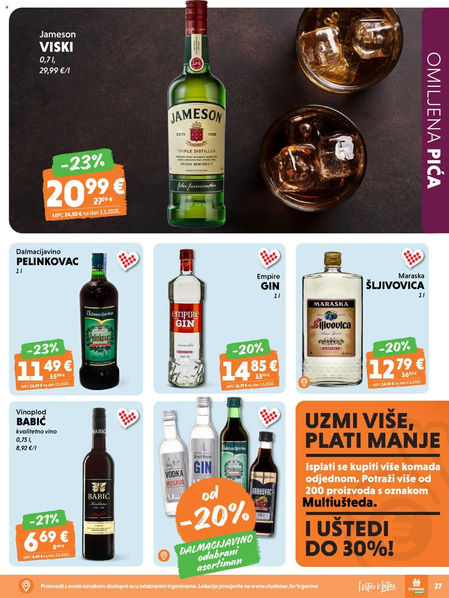 Studenac katalog | vrijedi od 22.04.2026 | Stranica: 27 | Proizvodi: Šljivovica, Vino, Viski, Vodka