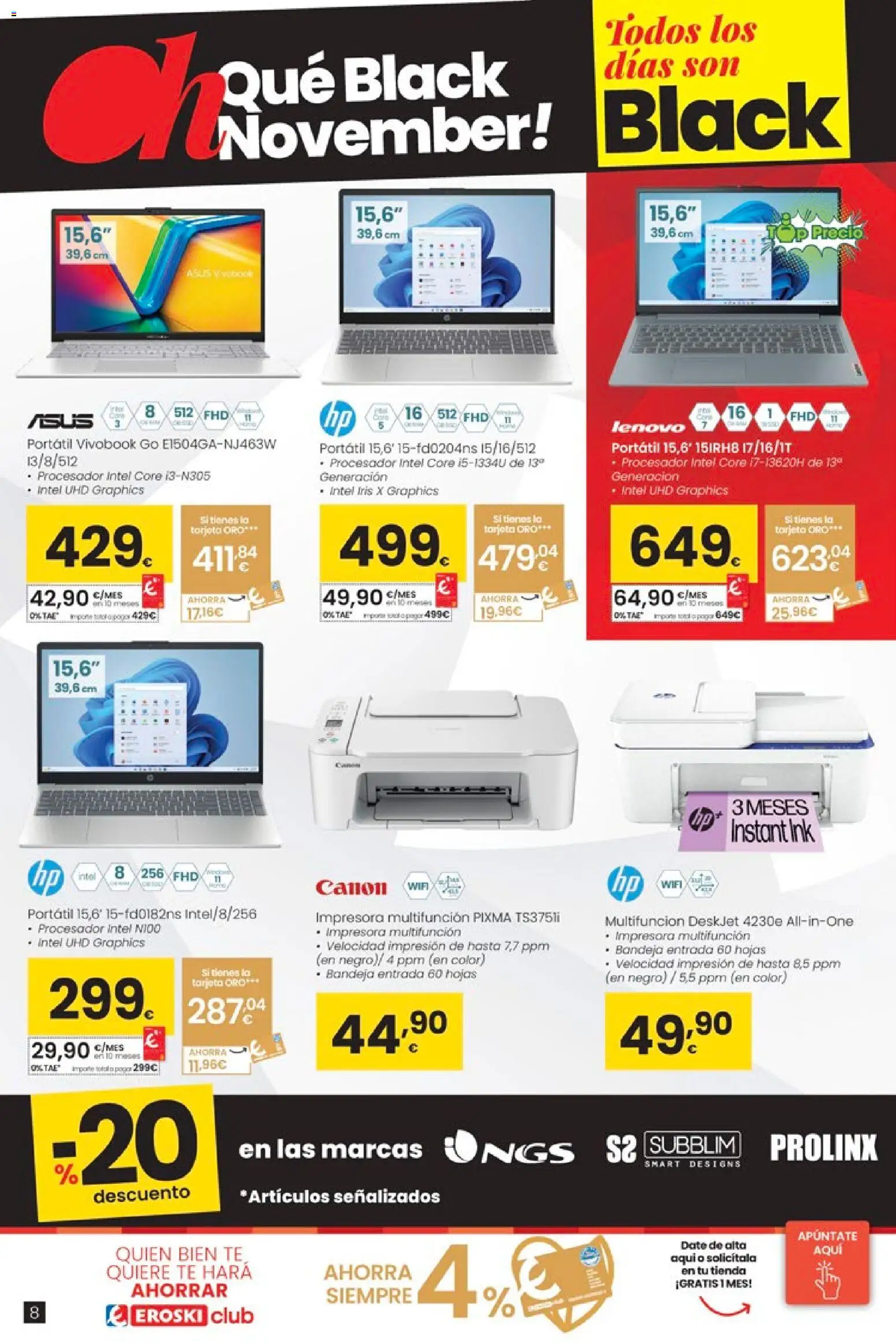 Eroski - Black Friday │ válido desde el 20.11.2025 | Página: 8 | Productos: Té, Impresora, Bandeja