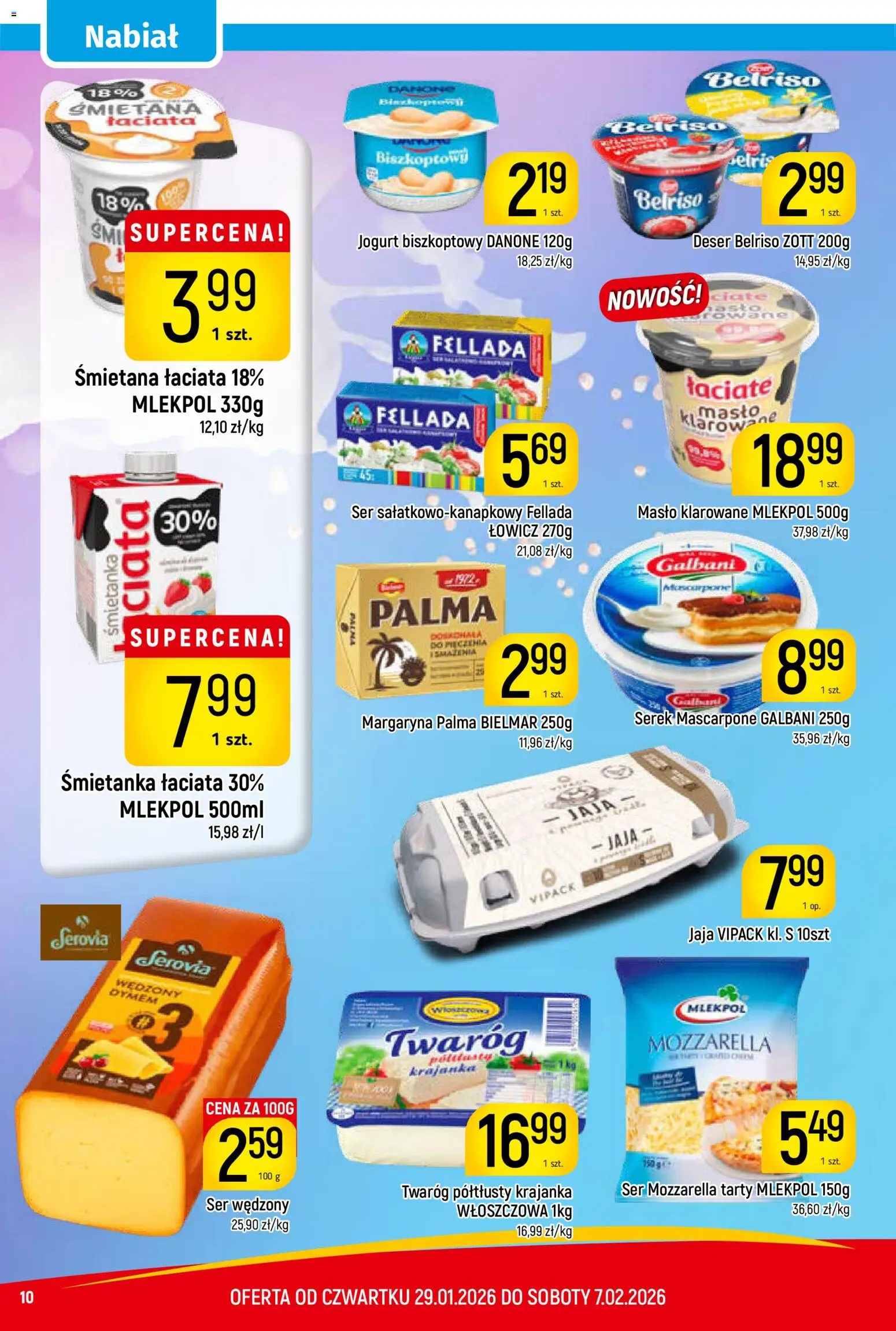 Piotruś Pan Gazetka od 29.01.2026 | Strona: 10 | Produkty: Mascarpone, Ser, Twaróg, Jaja