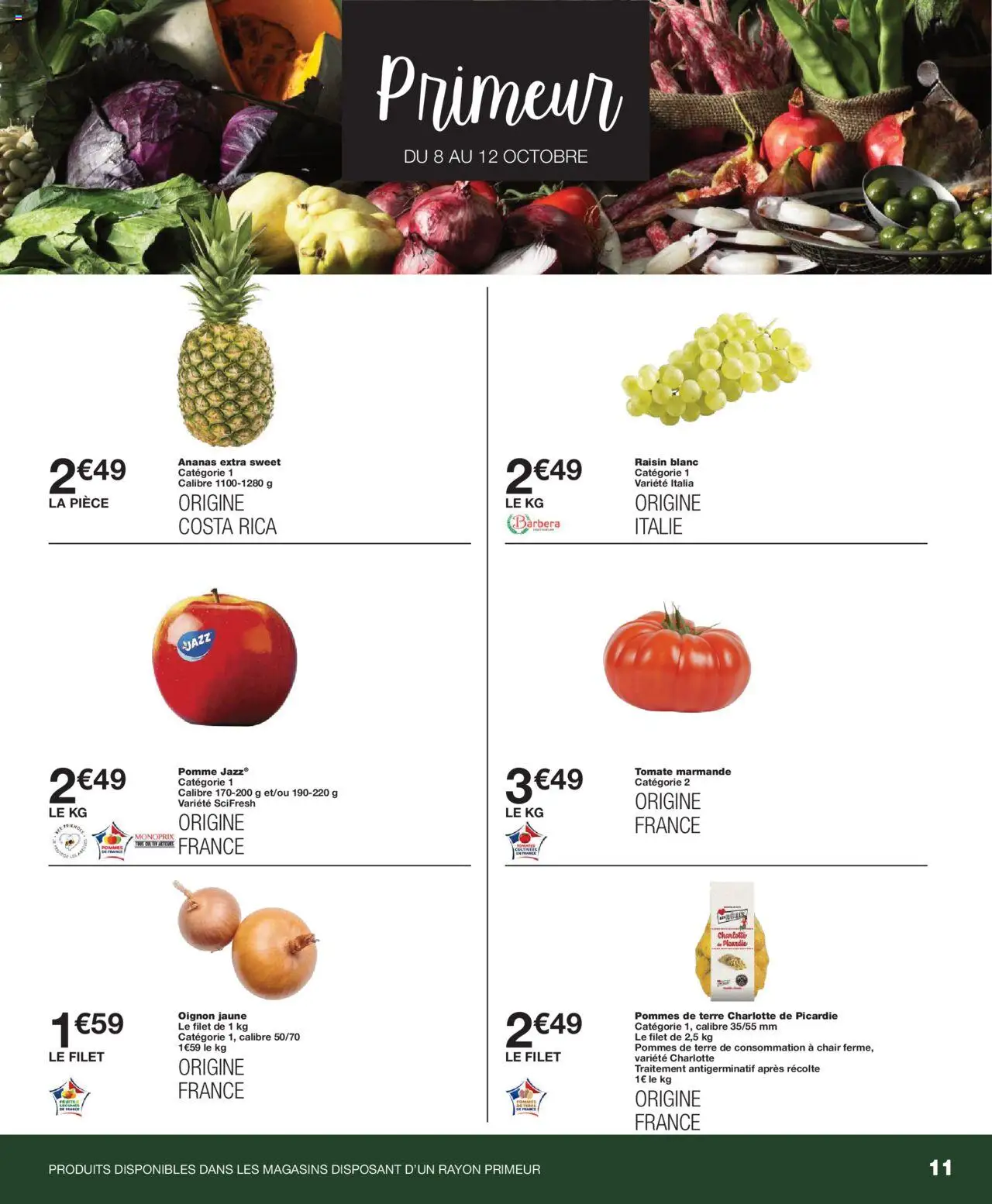 {H1} | Page: 11 | Produits: Raisin, Oignon, Ananas, Pommes de terre