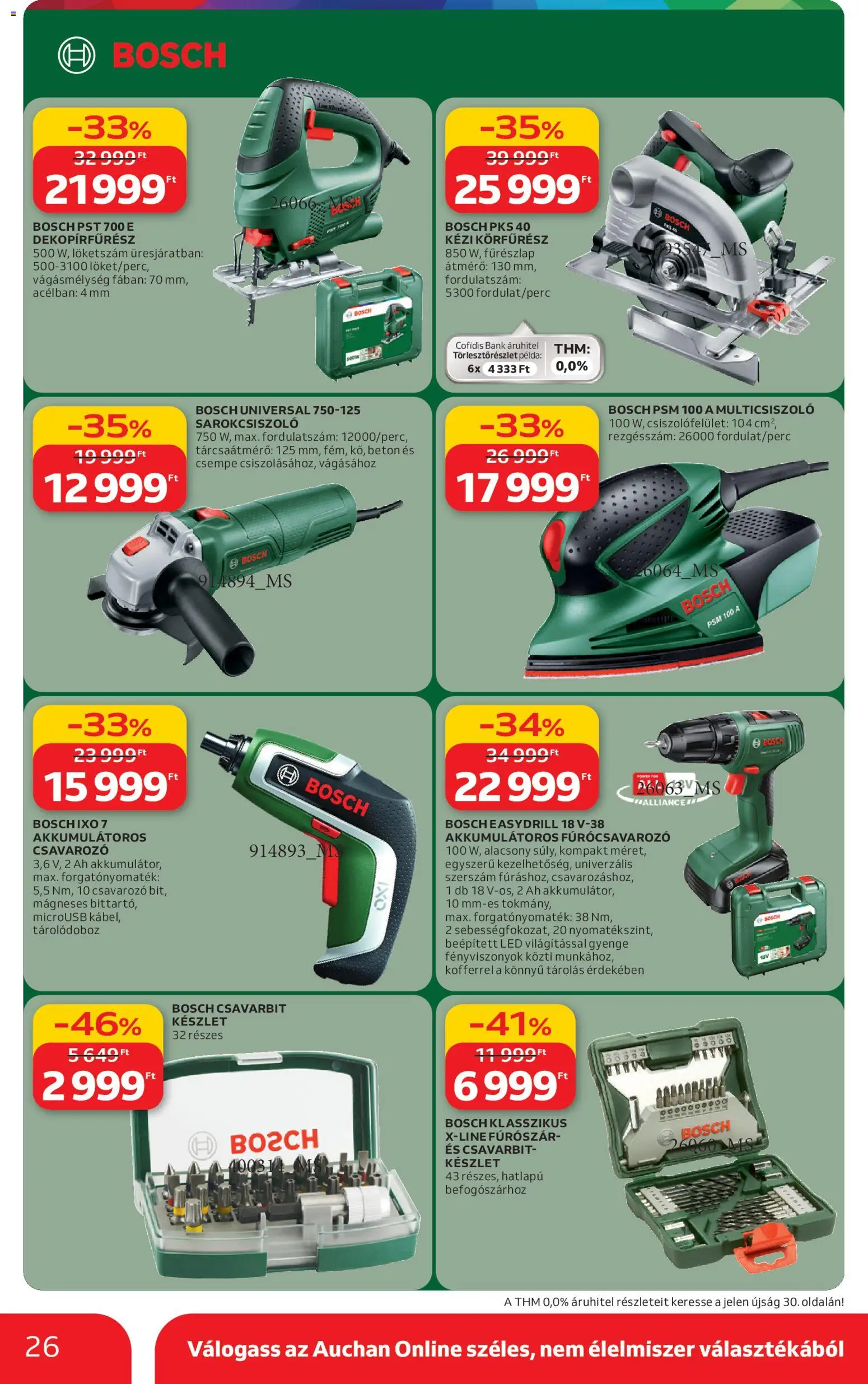Auchan akciós ujság - amely érvényes a következő dátumtól: 05.03.2026 | Oldal: 26 | Termékek: Körfűrész, Sarokcsiszoló, Dekopírfűrész, Csavarozó