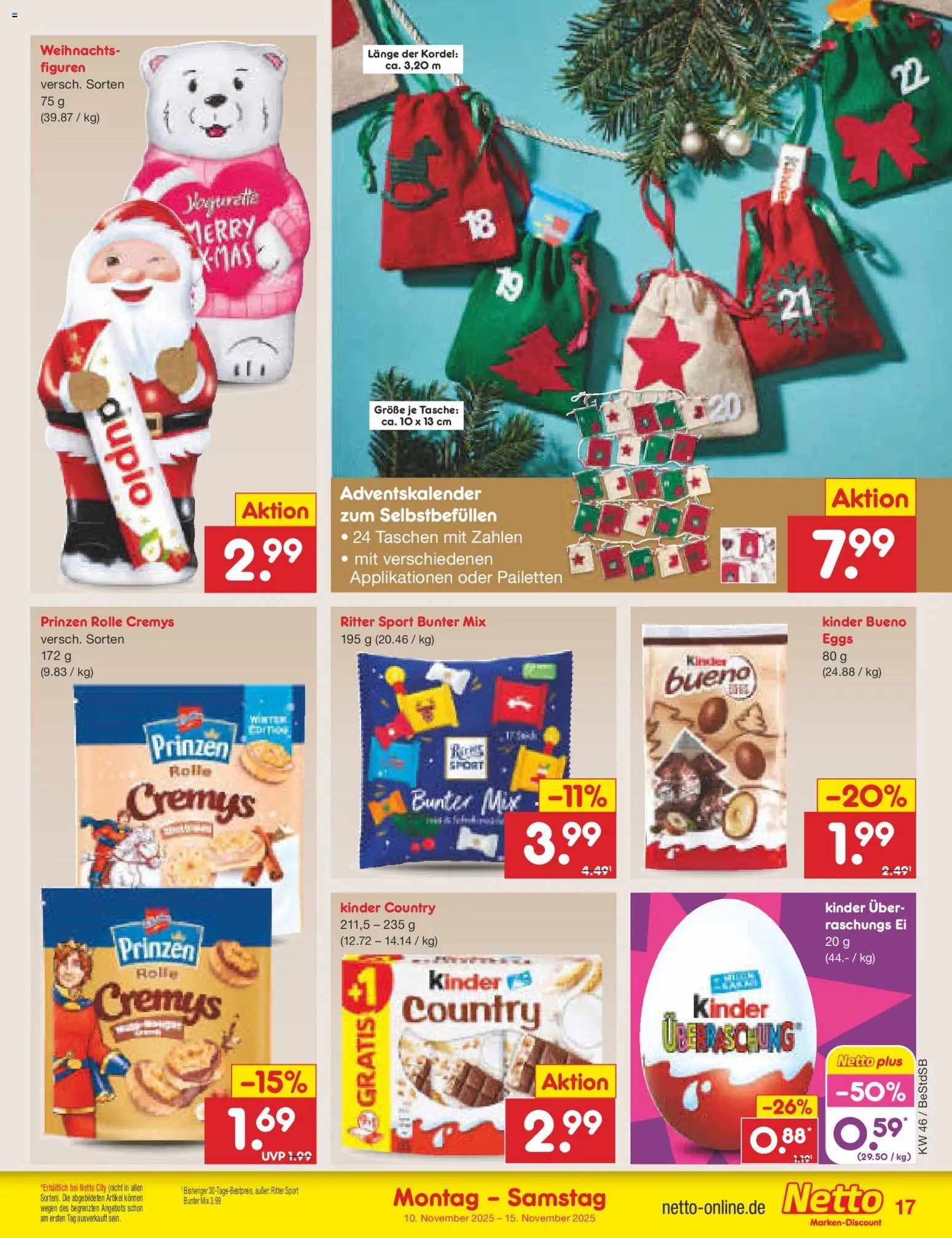 Netto Marken-Discount Prospekt 	 – gültig ab 10.11.2025 | Seite: 17 | Produkte: Tasche, Ritter sport, Kinder bueno, Kinder country