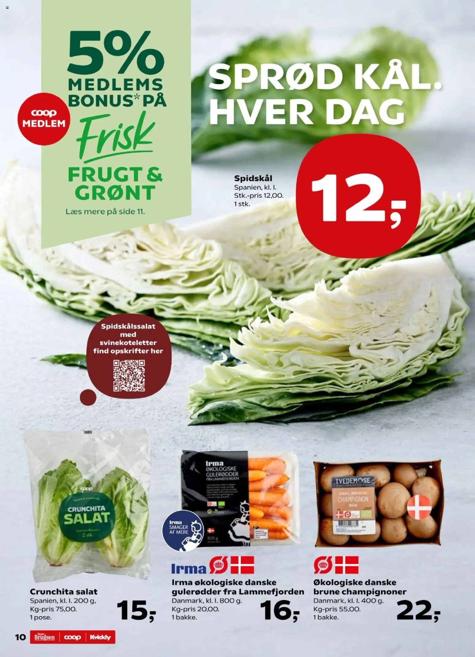 Super Brugsen tilbudsavis – gyldig fra 27.02.2026 | Side: 10 | Produkter: Champignon, Gulerødder, Salat, Spidskål