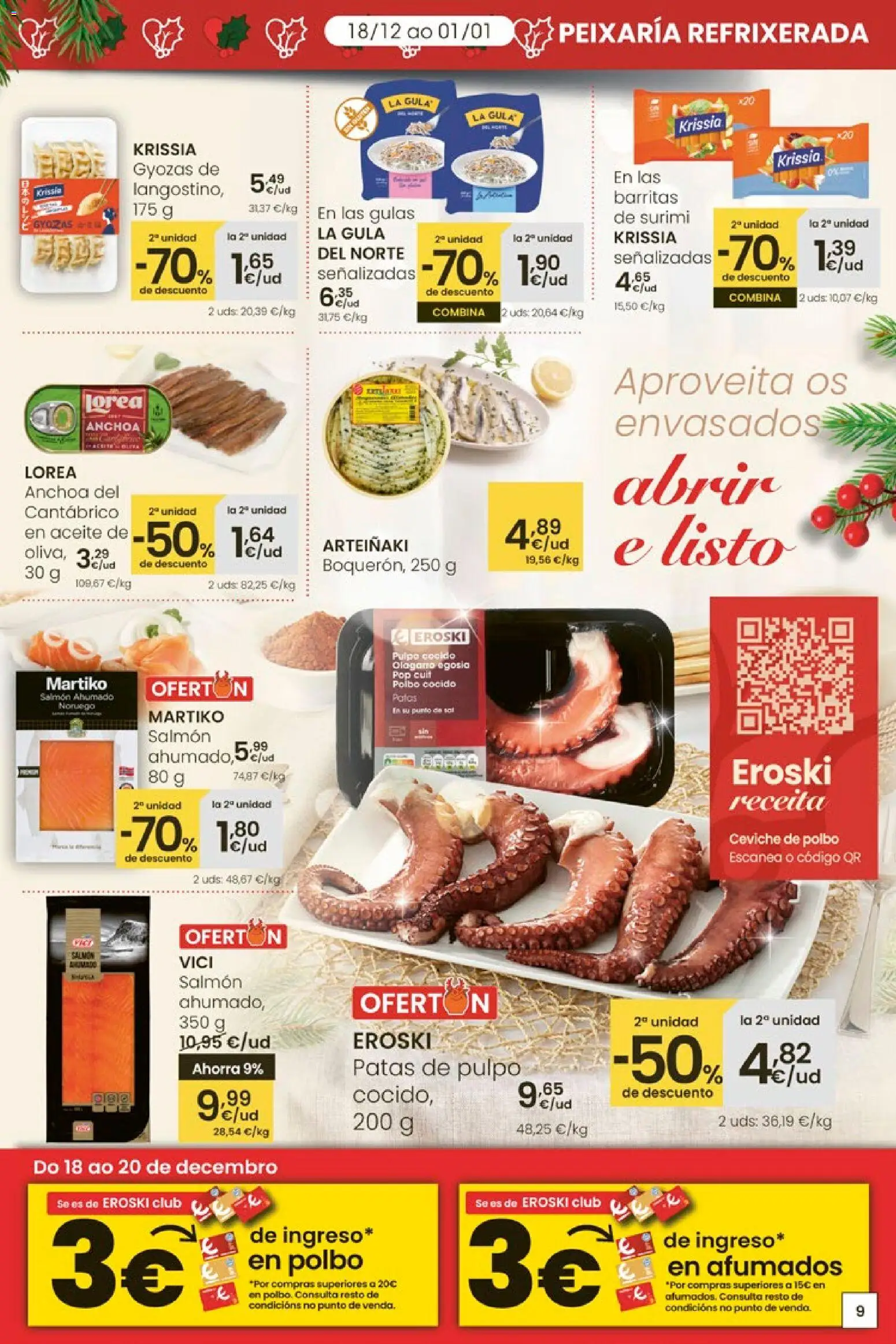 Eroski - Navidad  │ válido desde el 18.12.2025 | Página: 9 | Productos: Aceite, Salmón ahumado, Anchoa