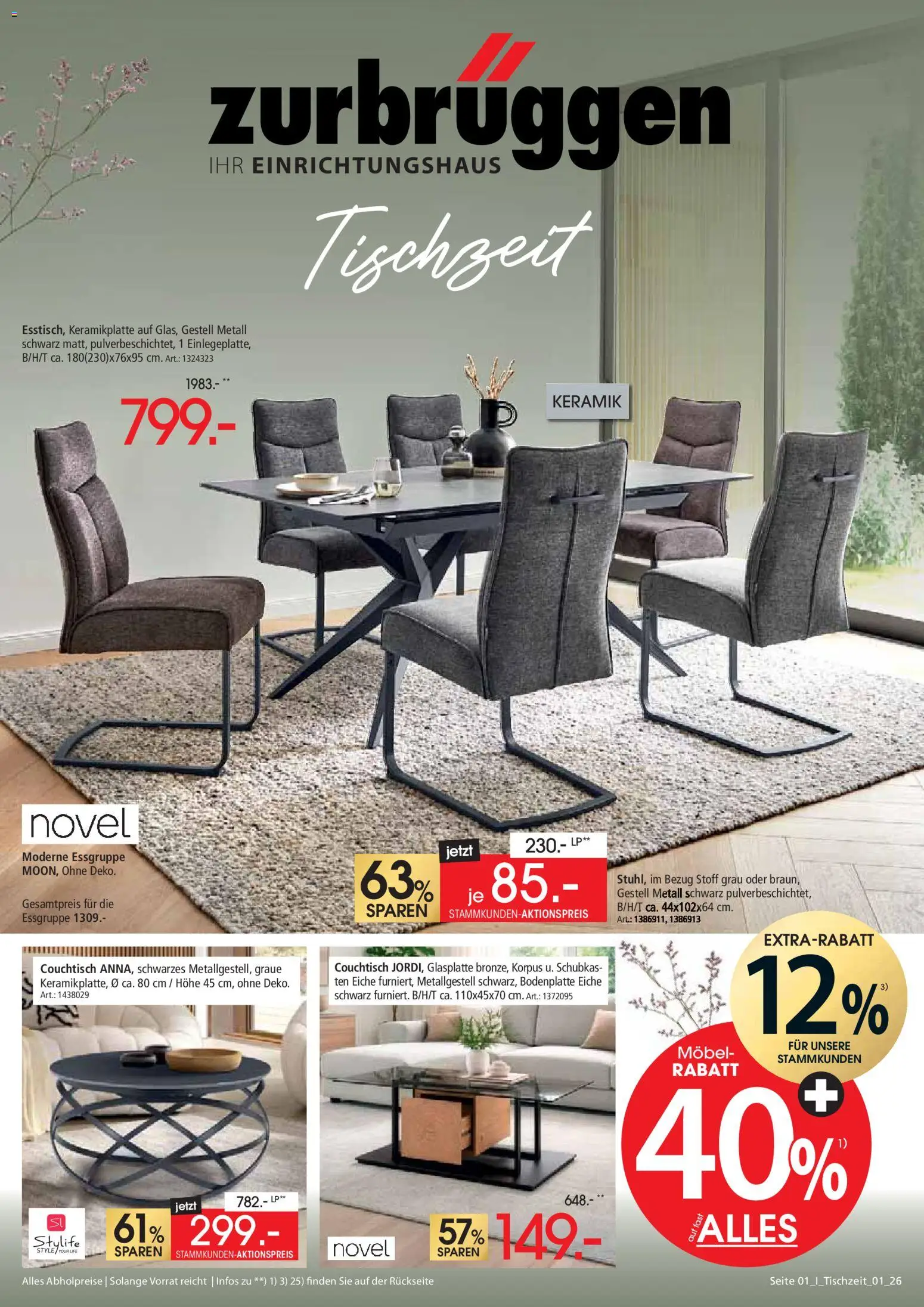 Zurbrüggen Tischzeit – gültig ab 02.03.2026 | Seite: 1 | Produkte: Essgruppe, Couchtisch