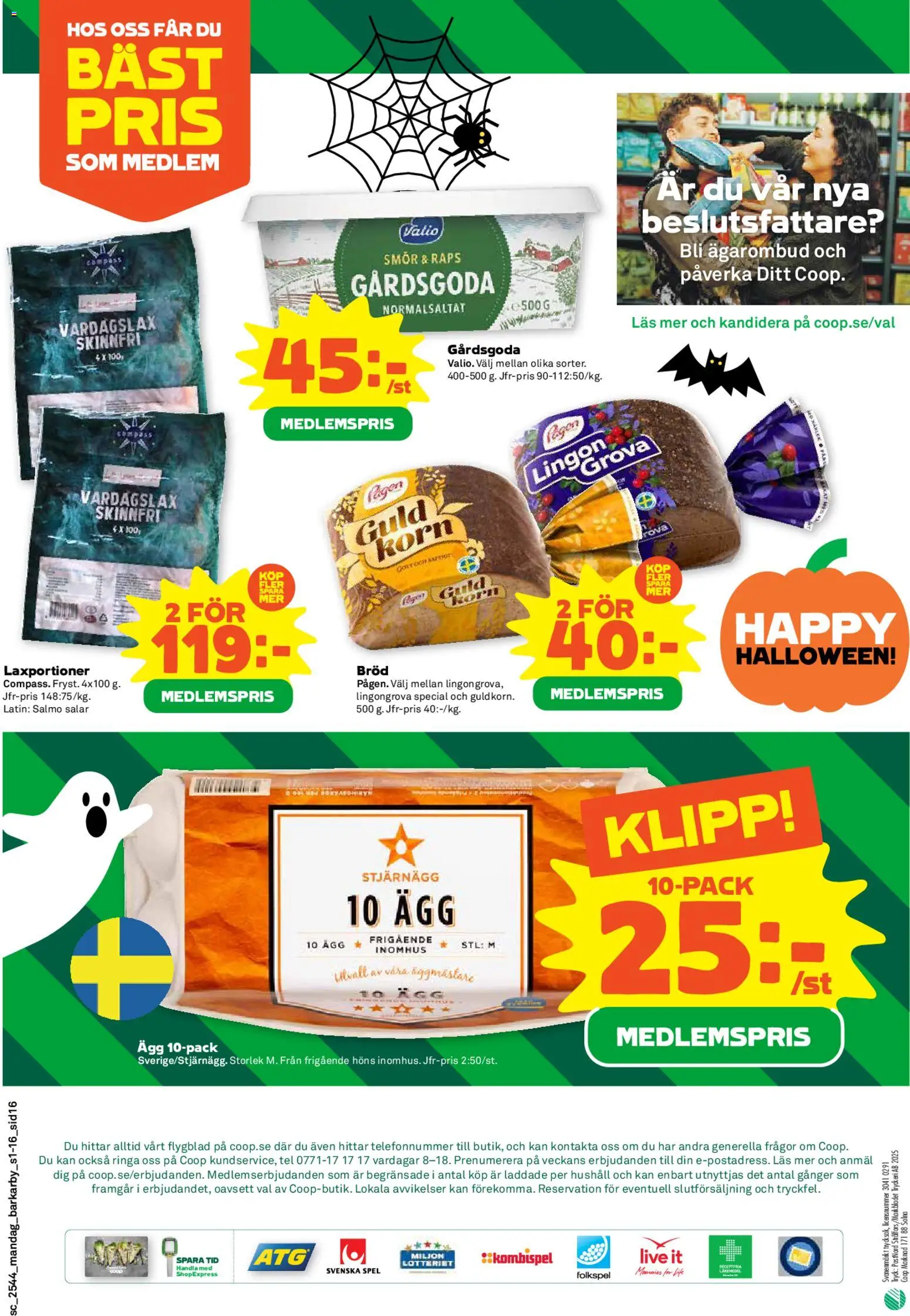 Coop Forum reklamblad aktuell från 27.10.2025 | Sida: 16 | Produkter: Smör, Ägg, Bröd, Spel
