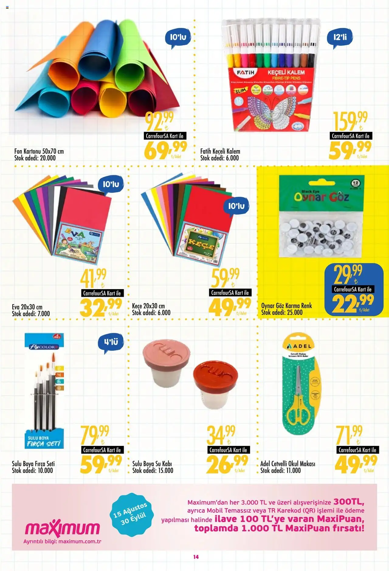 CarrefourSA Katalog - 25.08.2025 tarihinden itibaren geçerlidir | Sayfa: 14 | Ürünler: Fırça, Keçeli kalem, Fon kartonu, Su