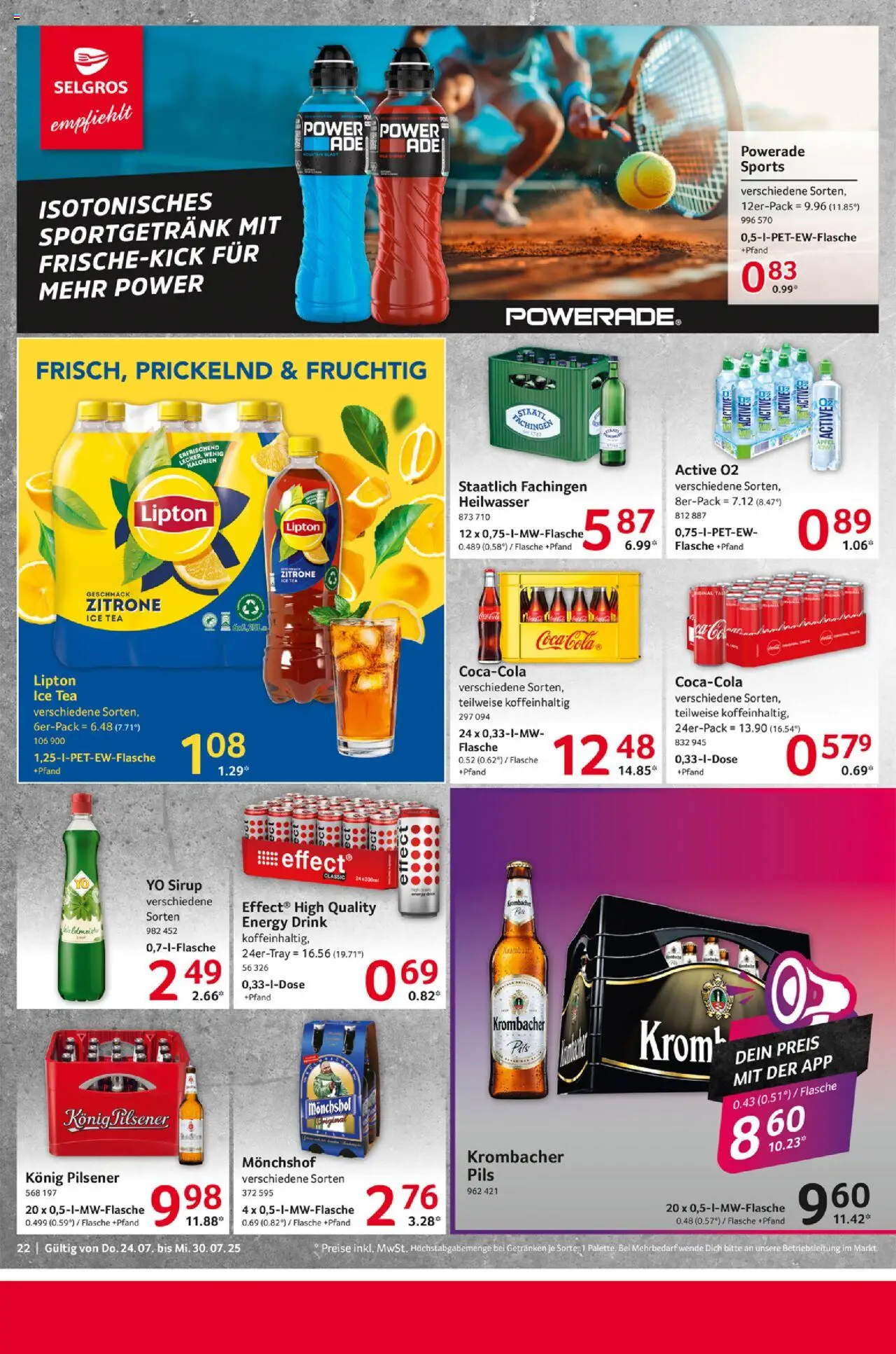 Selgros Prospekt 	 - gültig ab dem 24.07.2025 | Seite: 22 | Produkte: Energy, Pils, Powerade, Krombacher