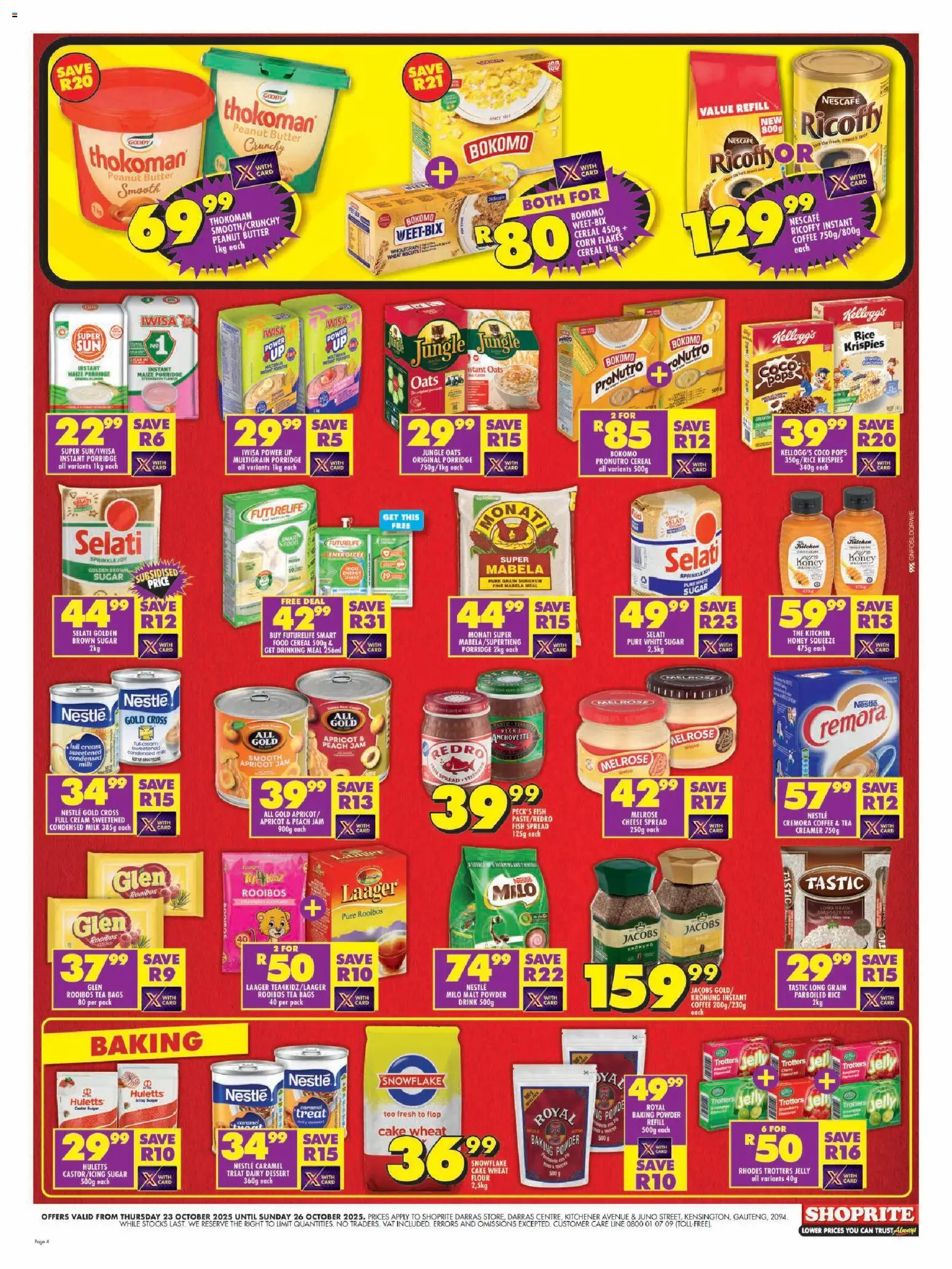 New Shoprite catalogue – valid from 23.10.2025 | Page: 4 | Products: Oats, Creamer, Rice, Baking powder