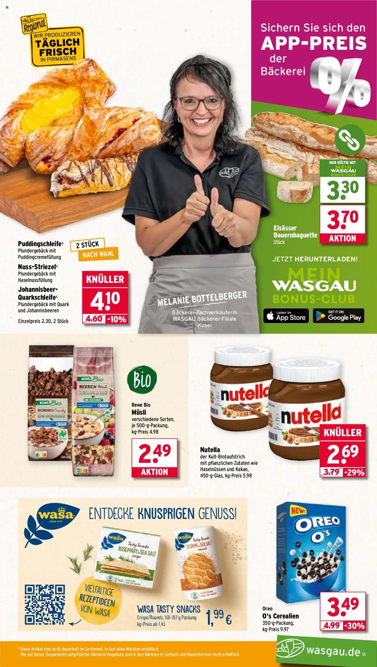 Wasgau Prospekt 	 - gültig ab dem 28.07.2025 | Seite: 13 | Produkte: Musli, Bäckerei, Quark, Nutella