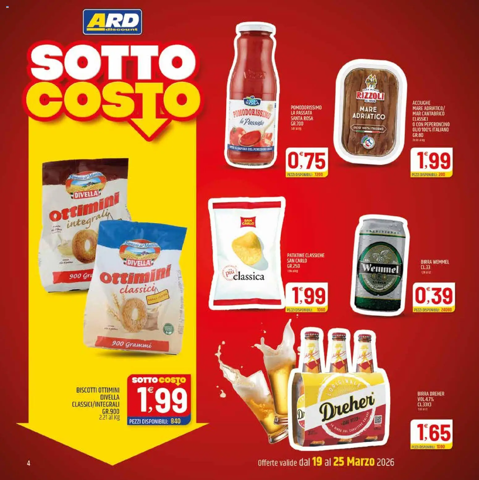 Volantino ARD Discount del 19.03.2026 | Pagina: 4 | Prodotti: Birra, Patatine, Olio, Acciughe