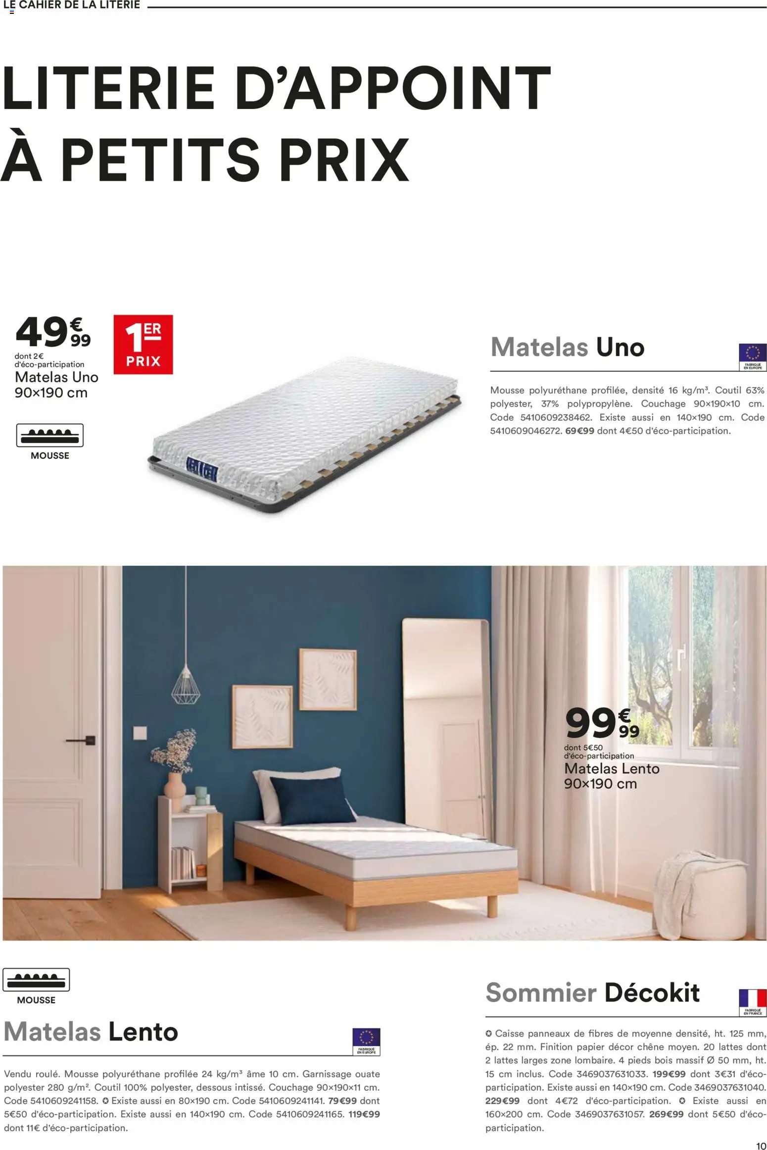 {H1} | Page: 10 | Produits: Mousse, Matelas, Sommier, Literie