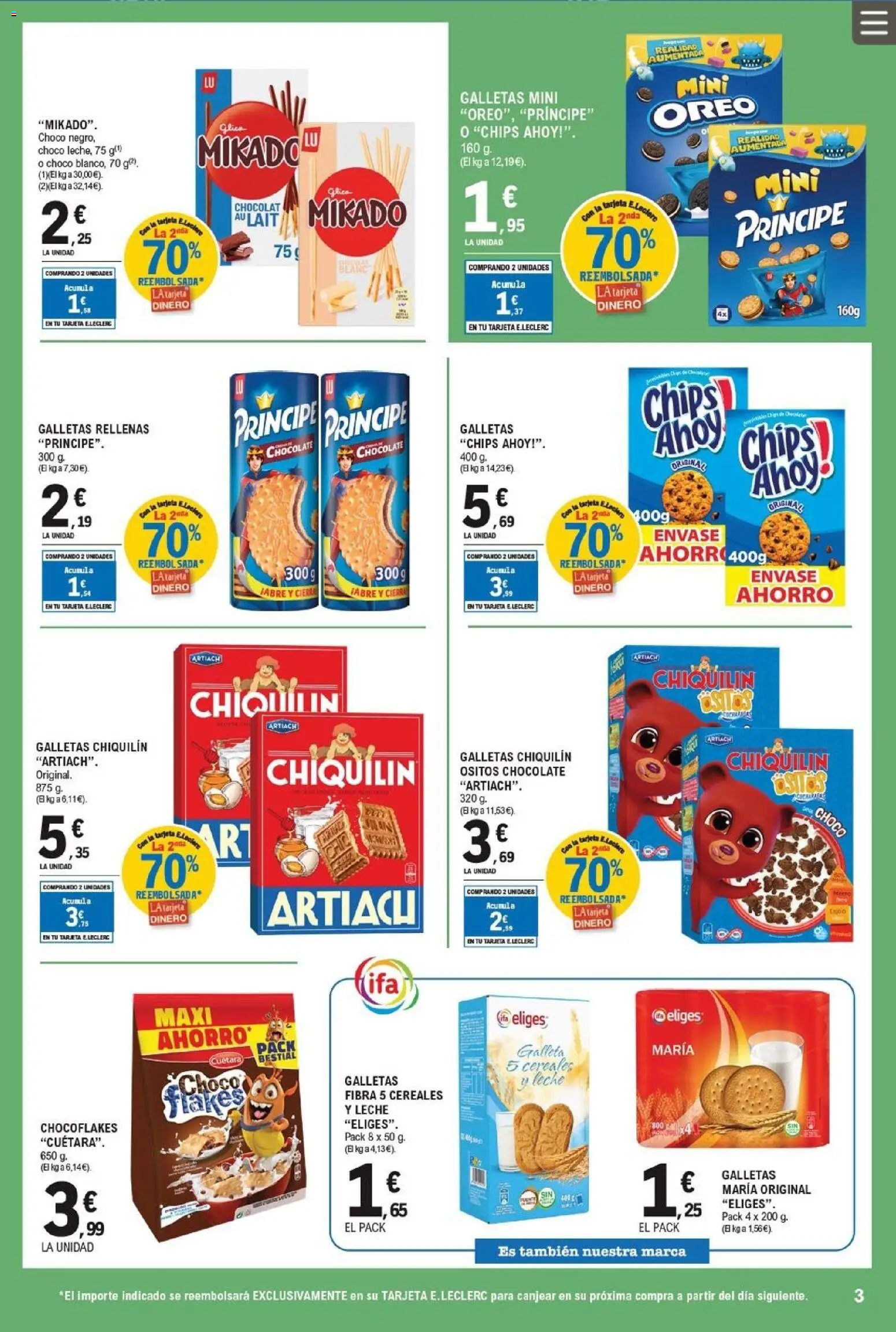 E.Leclerc folleto │ válido desde el 11.03.2026 | Página: 3 | Productos: Leche, Chocolate, Cereales, Galletas rellenas