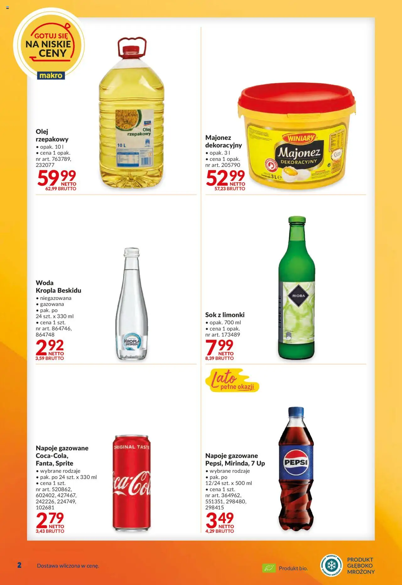 Makro Gazetka - Dostawy dla gastronomii od 27.05.2025 | Strona: 2 | Produkty: Sprite, Majonez winiary, Sok, Woda