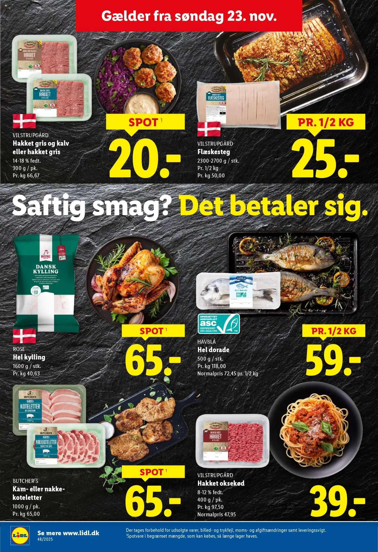 Lidl tilbudsavis – gyldig fra 23.11.2025 | Side: 3 | Produkter: Koteletter, Oksekød, Flæskesteg, Søm