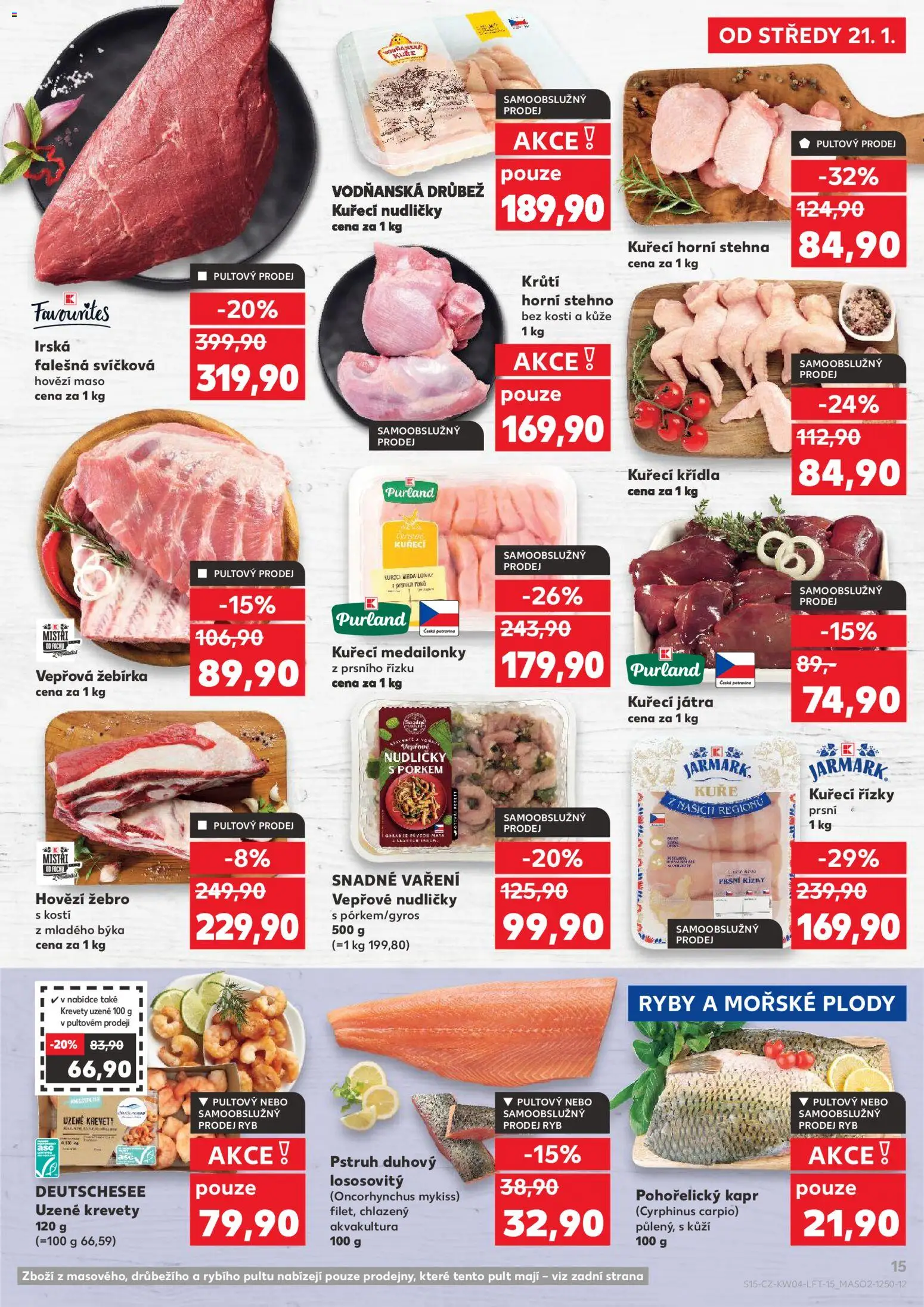 Kaufland leták - Kolín od 21.01.2026 | Strana: 15 | Produkty: Hovězí maso, Ryby, Kuřecí Játra, Maso