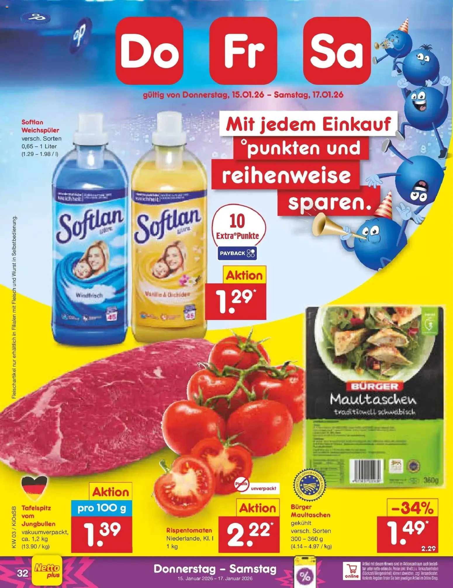 Netto Marken-Discount prospekt Oberhaid	 – gültig ab 12.01.2026 | Seite: 42 | Produkte: Weichspüler, Wurst, Maultaschen, Fleisch